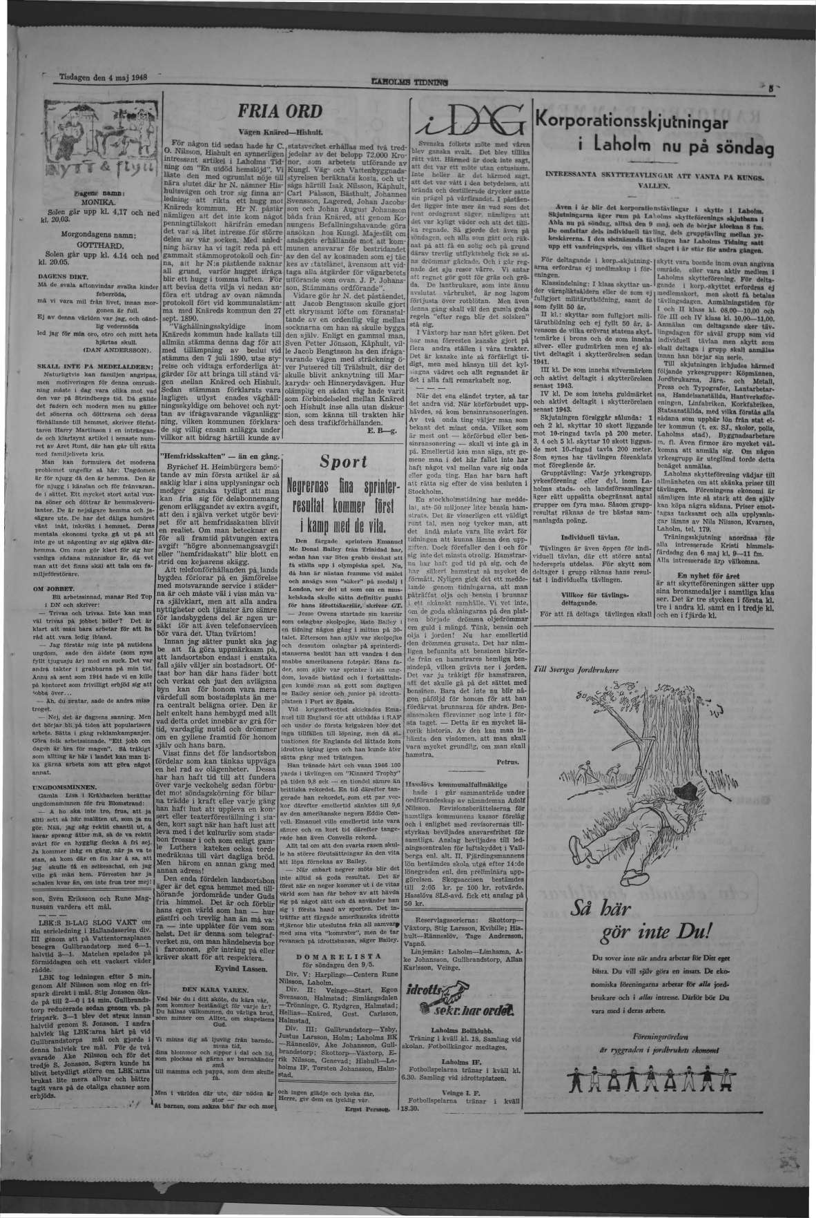 Laholms Tidning Tisdag 4 maj 1948, sida 5