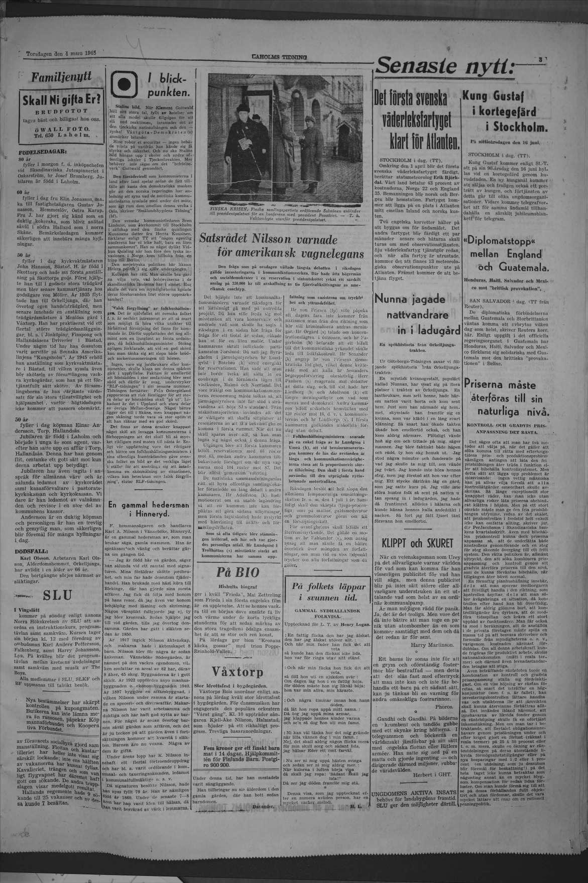 Laholms Tidning Torsdag 4 mars 1948, sida 3