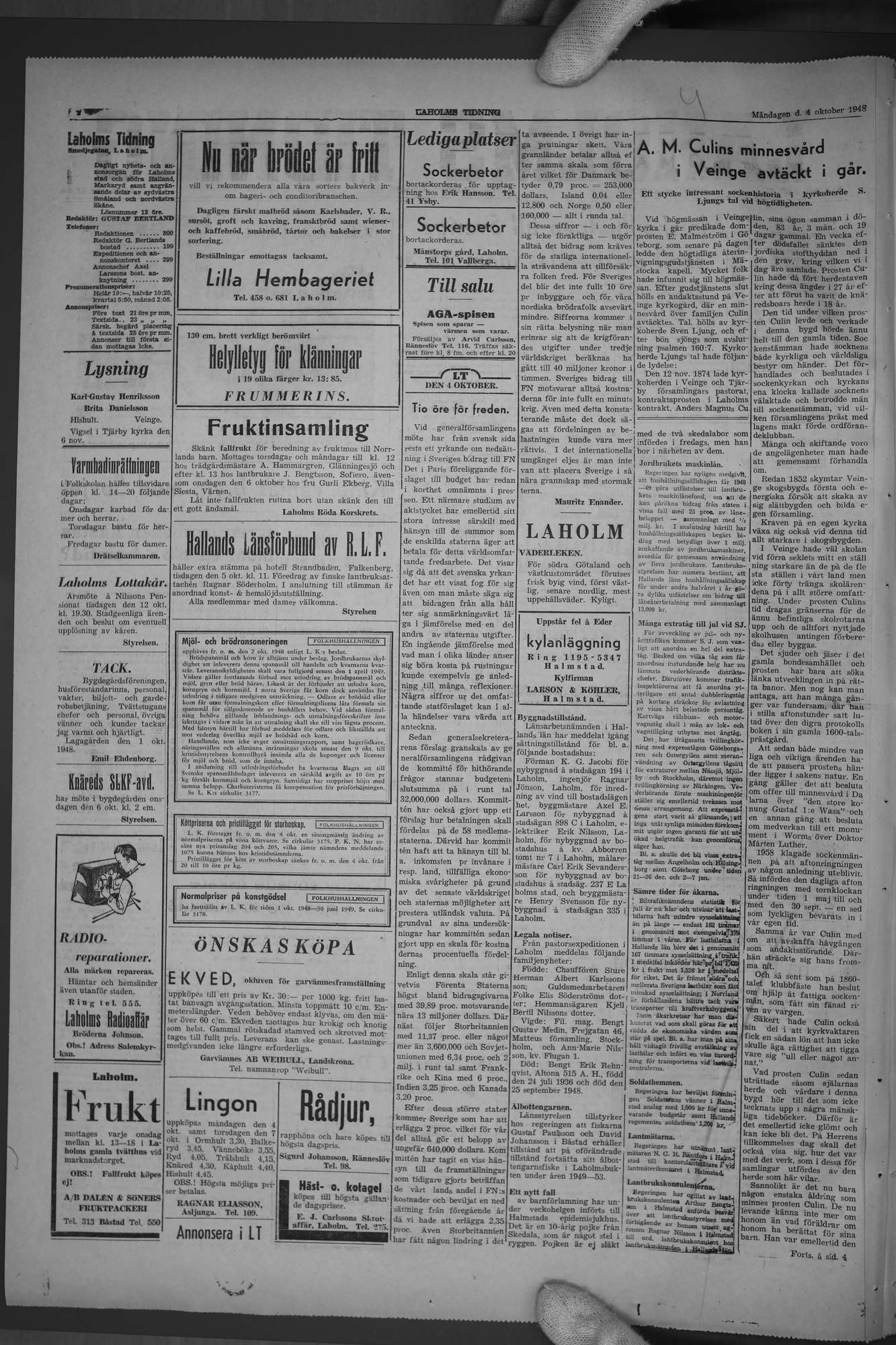 Laholms Tidning Måndag 4 oktober 1948, sida 2