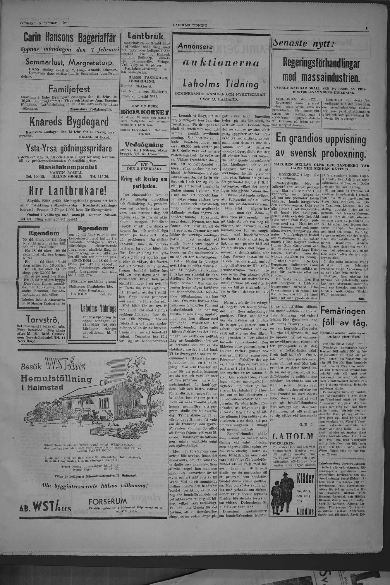 Laholms Tidning Lördag 5 februari 1949, sida 3