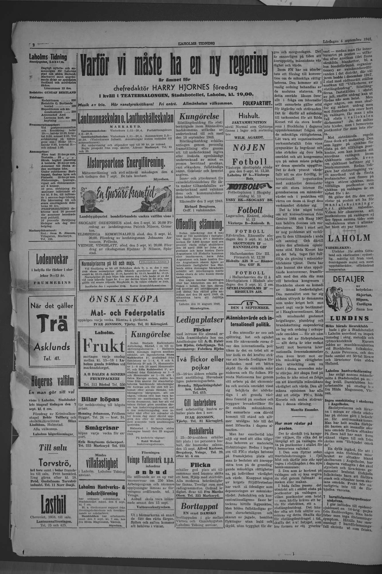 Laholms Tidning Lördag 4 september 1948, sida 2
