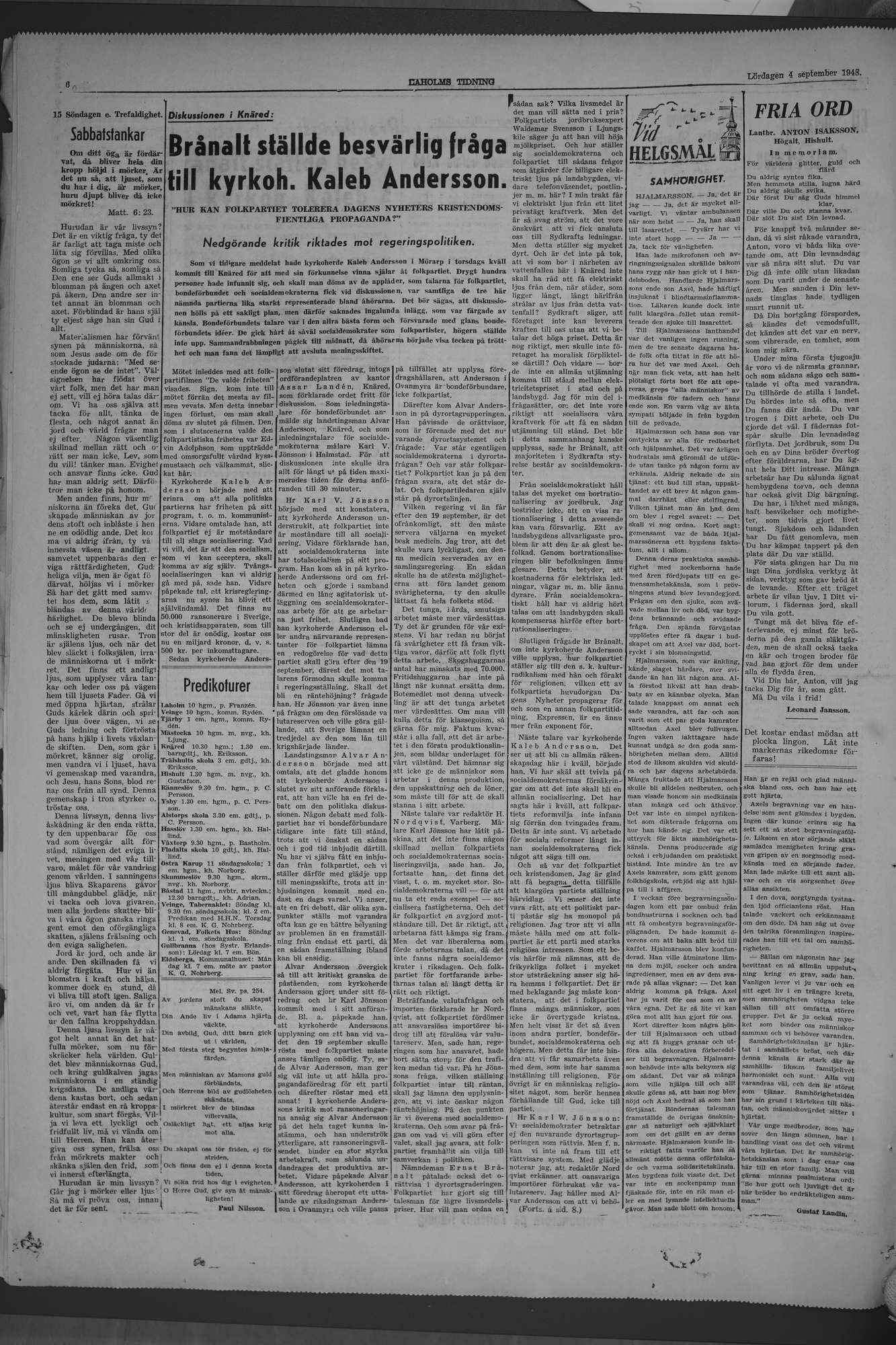 Laholms Tidning Lördag 4 september 1948, sida 6