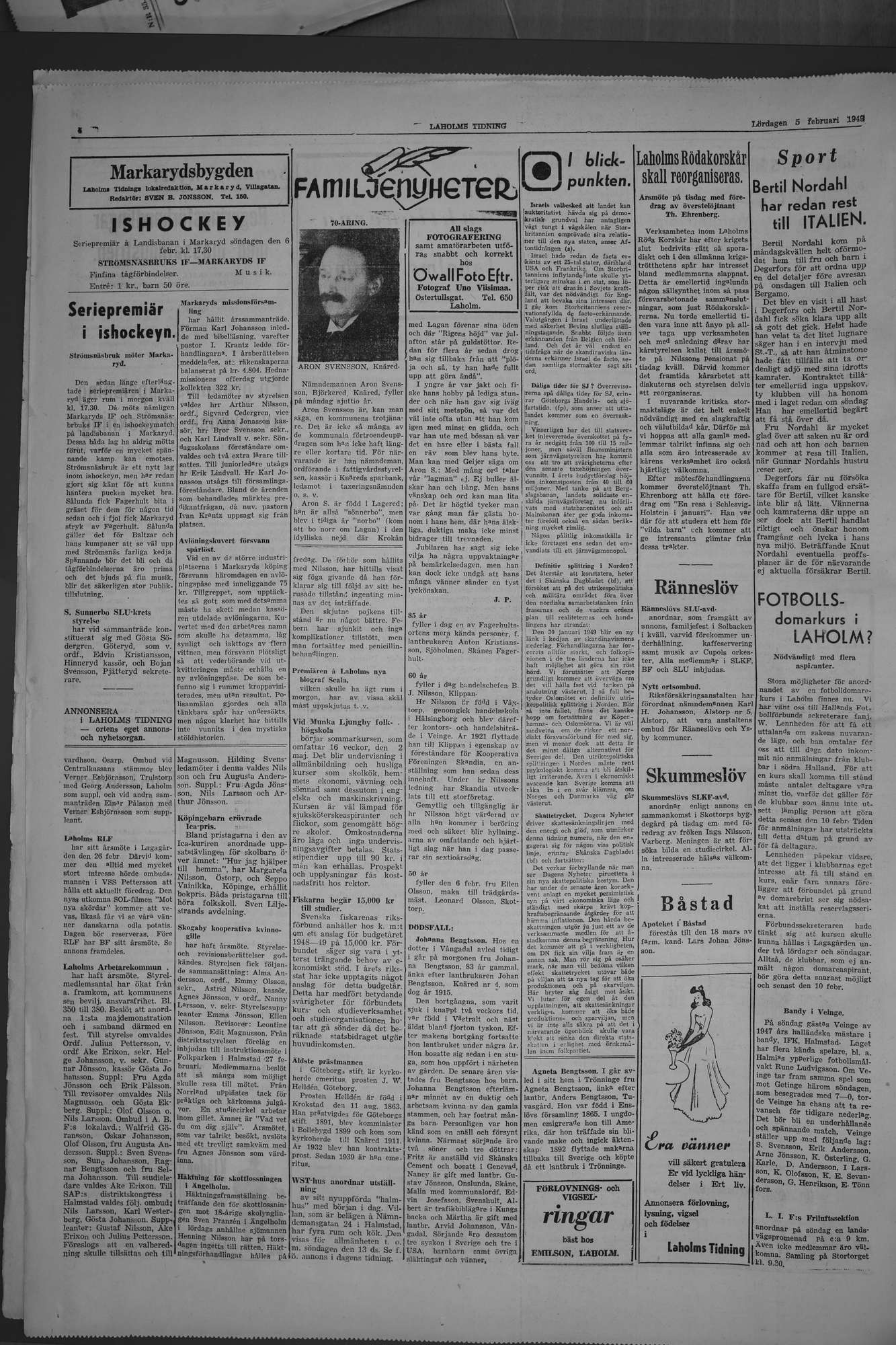 Laholms Tidning Lördag 5 februari 1949, sida 4