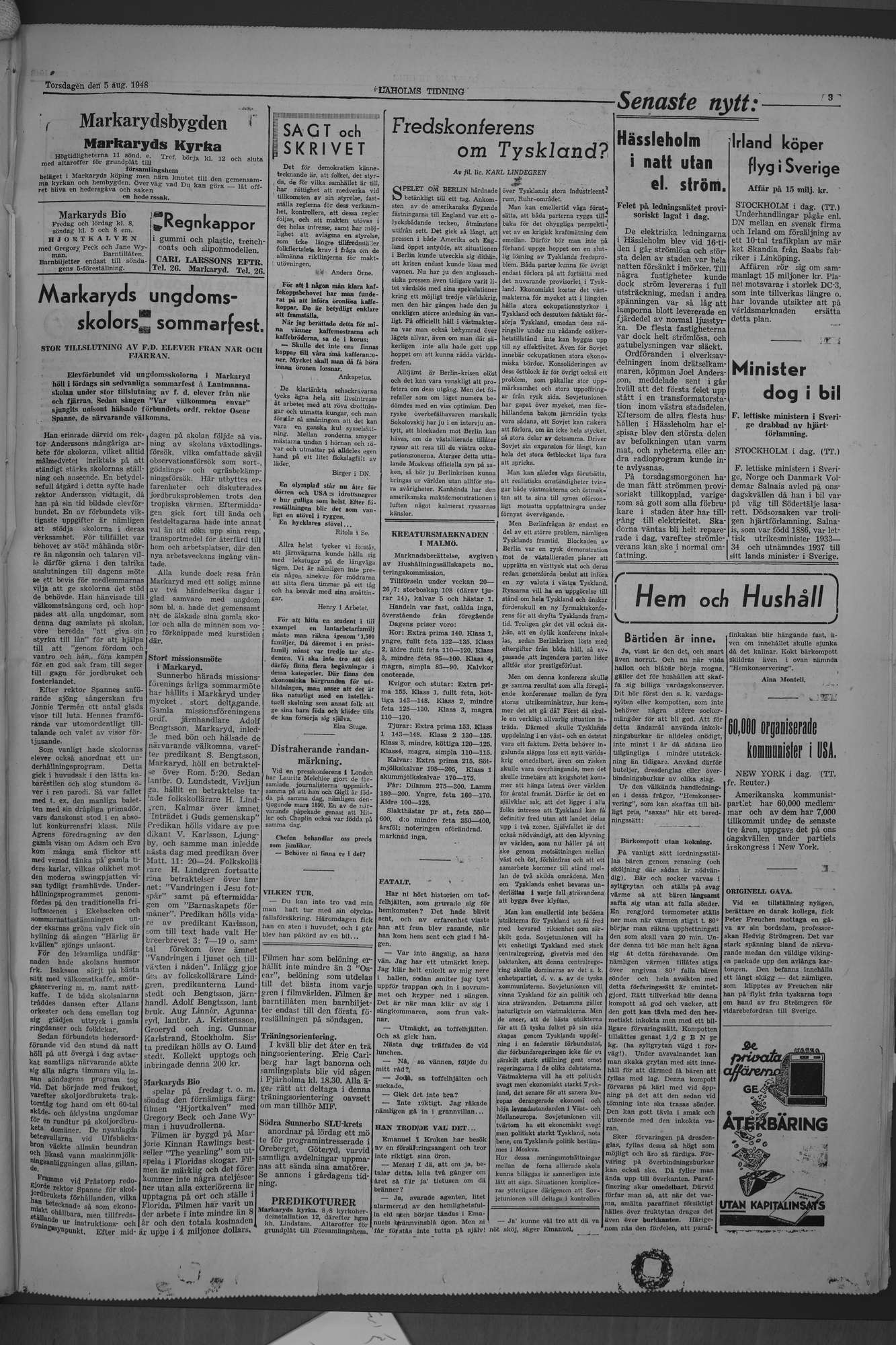 Laholms Tidning Torsdag 5 augusti 1948, sida 3