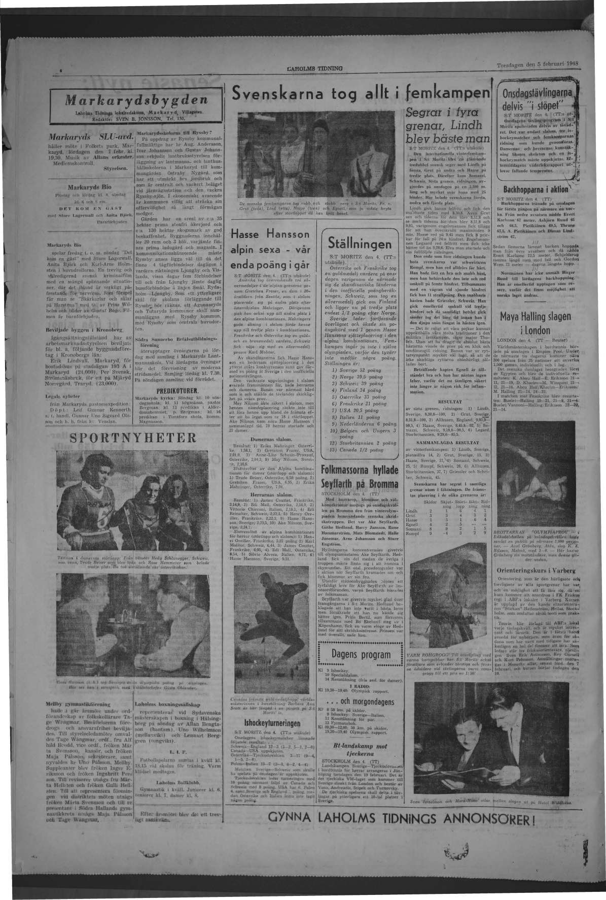 Laholms Tidning Torsdag 5 februari 1948, sida 4