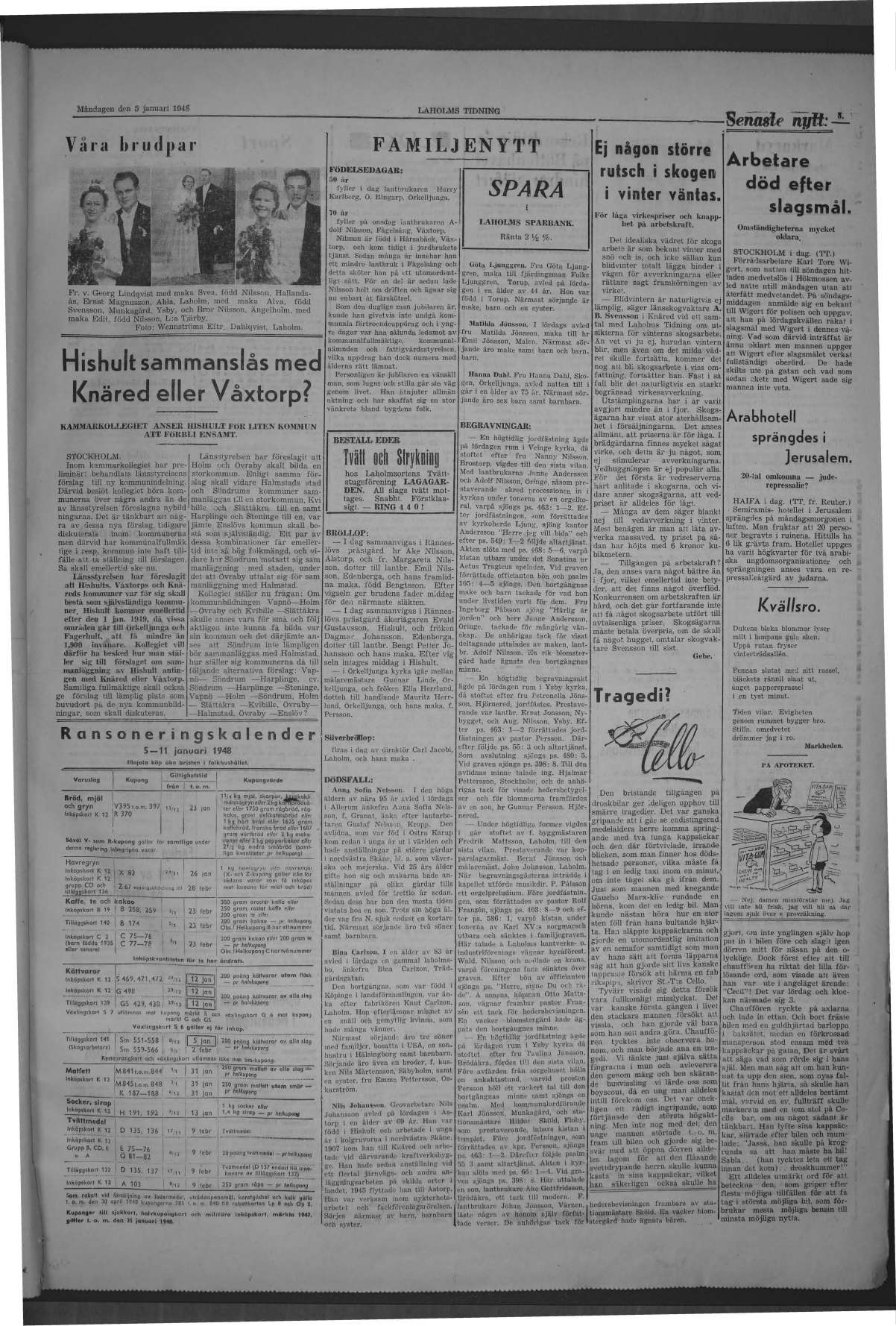 Laholms Tidning Måndag 5 januari 1948, sida 3
