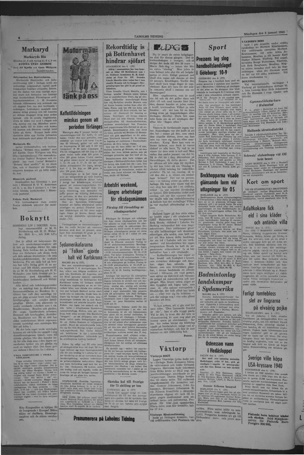 Laholms Tidning Måndag 5 januari 1948, sida 4