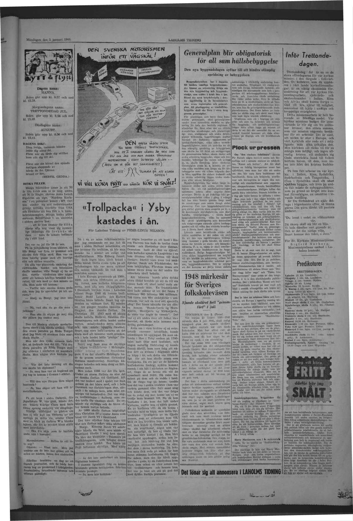 Laholms Tidning Måndag 5 januari 1948, sida 7