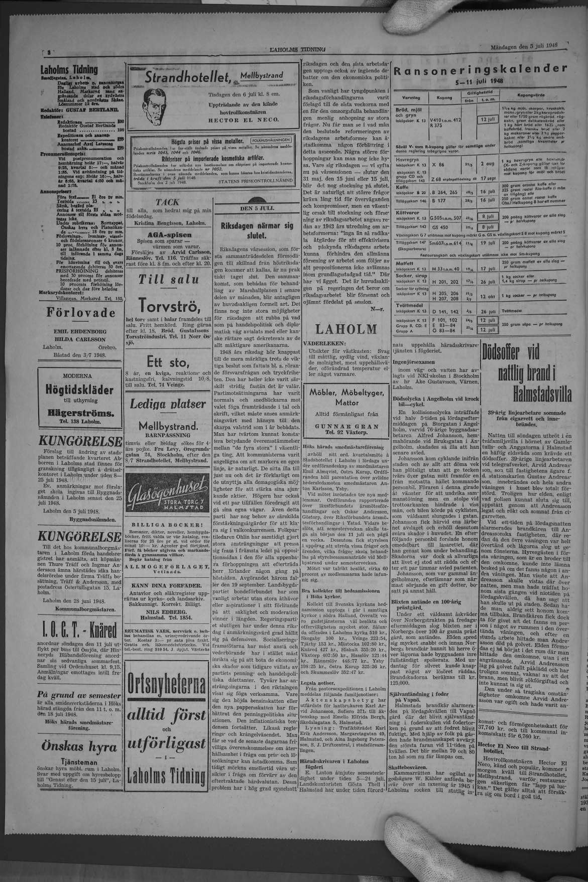 Laholms Tidning Måndag 5 juli 1948, sida 2