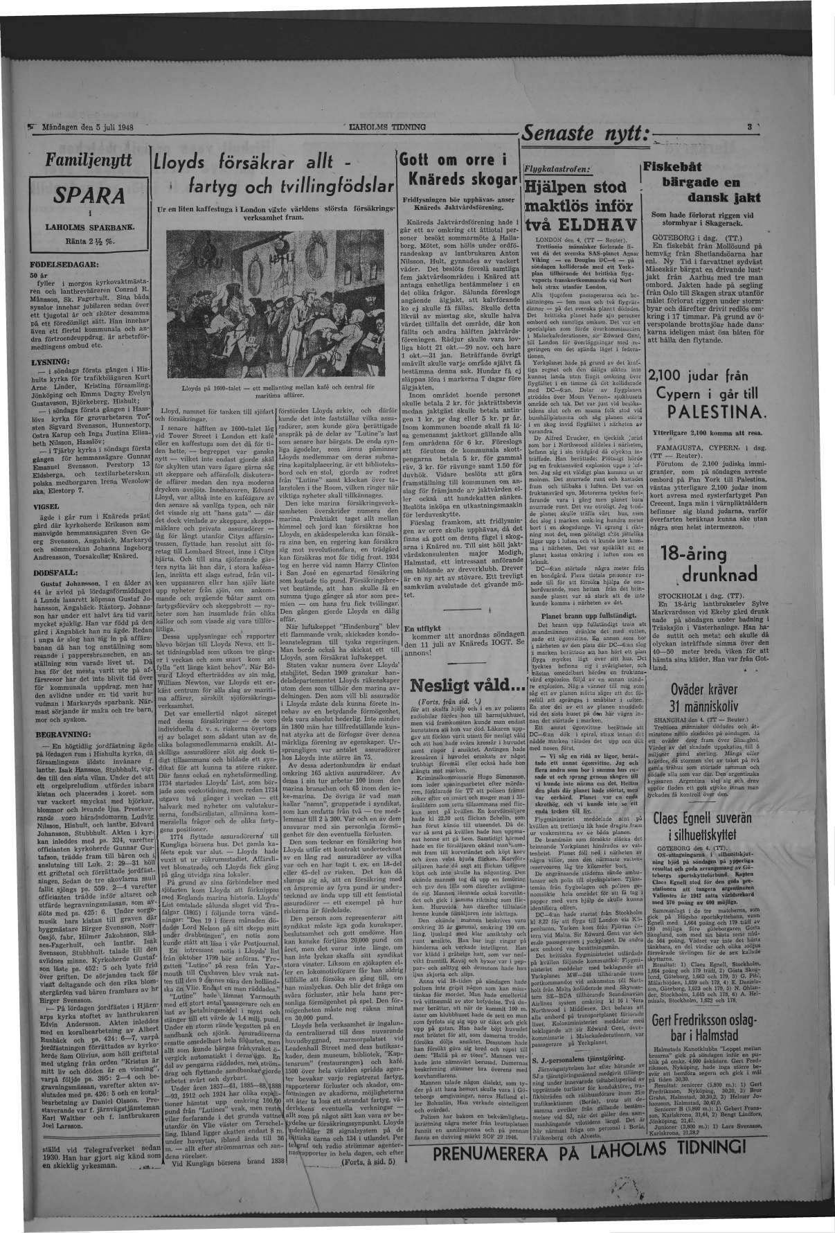 Laholms Tidning Måndag 5 juli 1948, sida 3