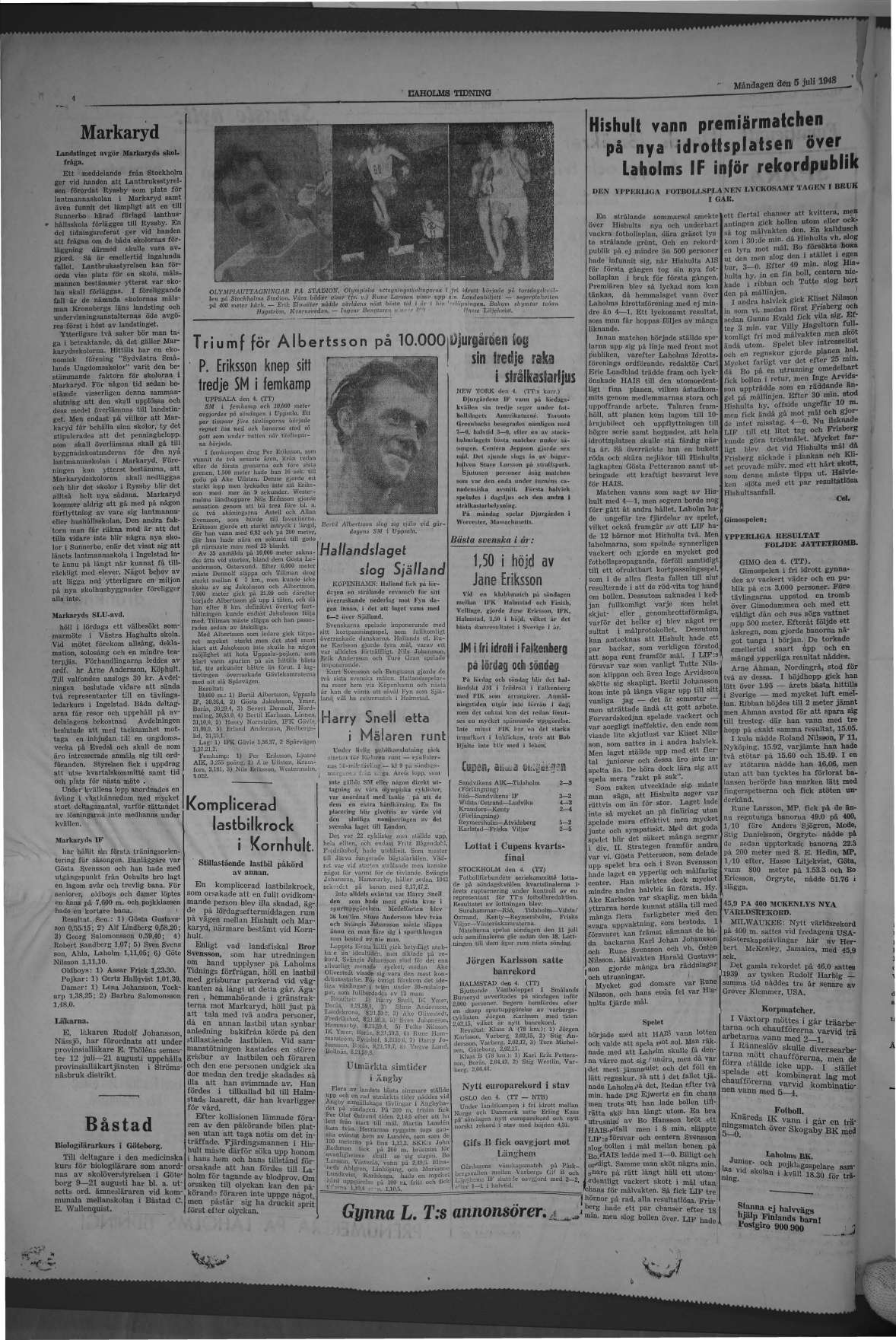 Laholms Tidning Måndag 5 juli 1948, sida 4