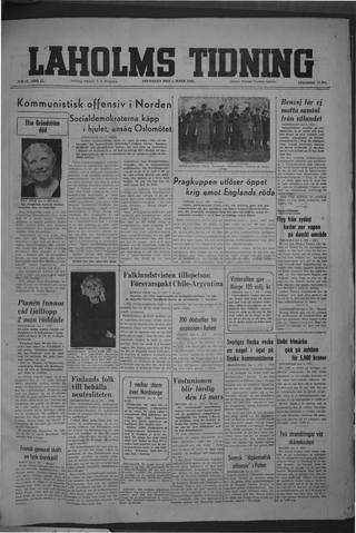 Förstasidan, Fredag 5 mars 1948