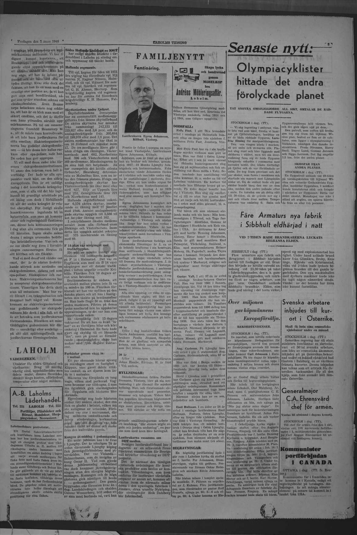 Laholms Tidning Fredag 5 mars 1948, sida 3