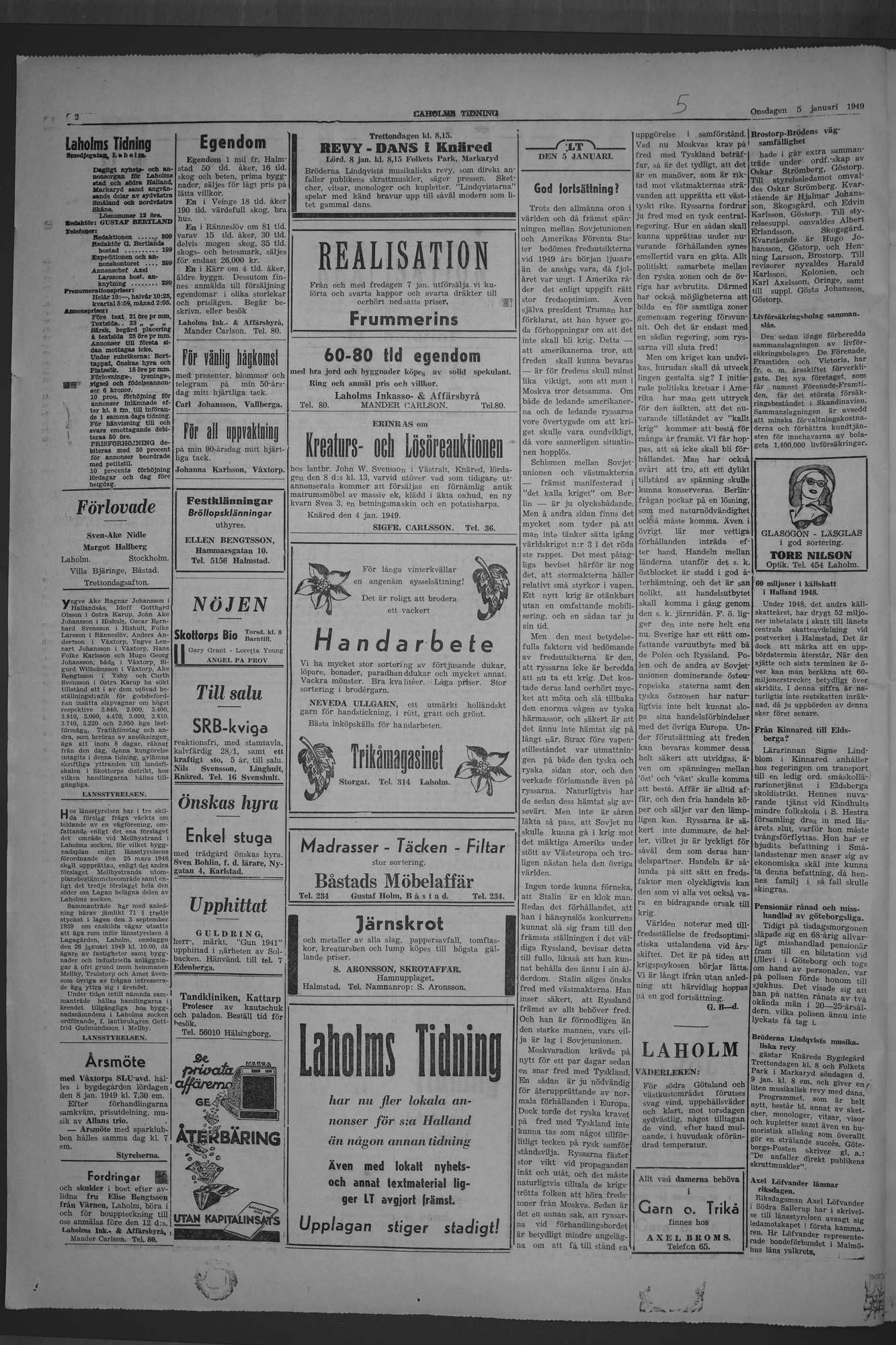 Laholms Tidning Onsdag 5 januari 1949, sida 2