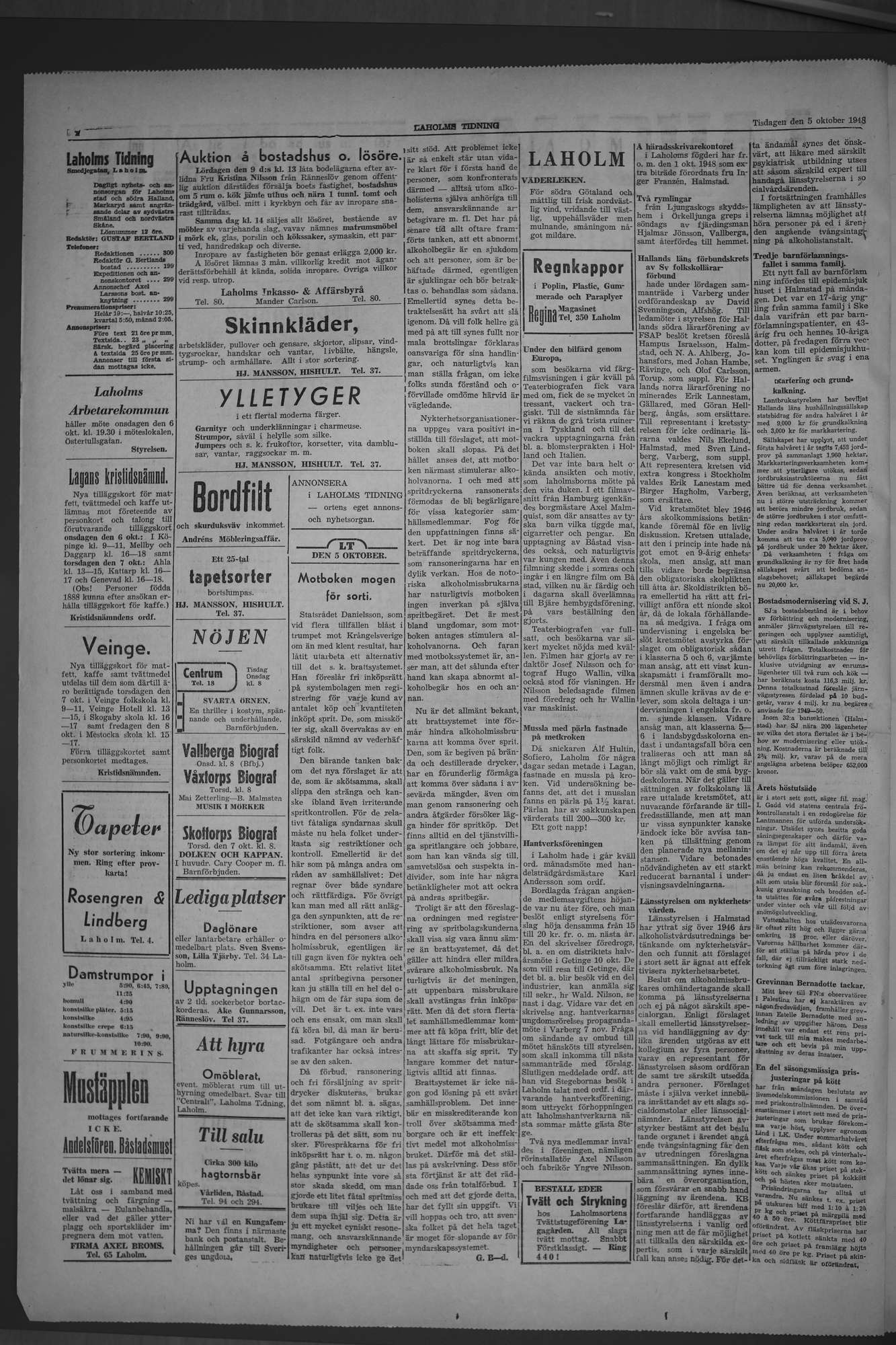 Laholms Tidning Tisdag 5 oktober 1948, sida 2