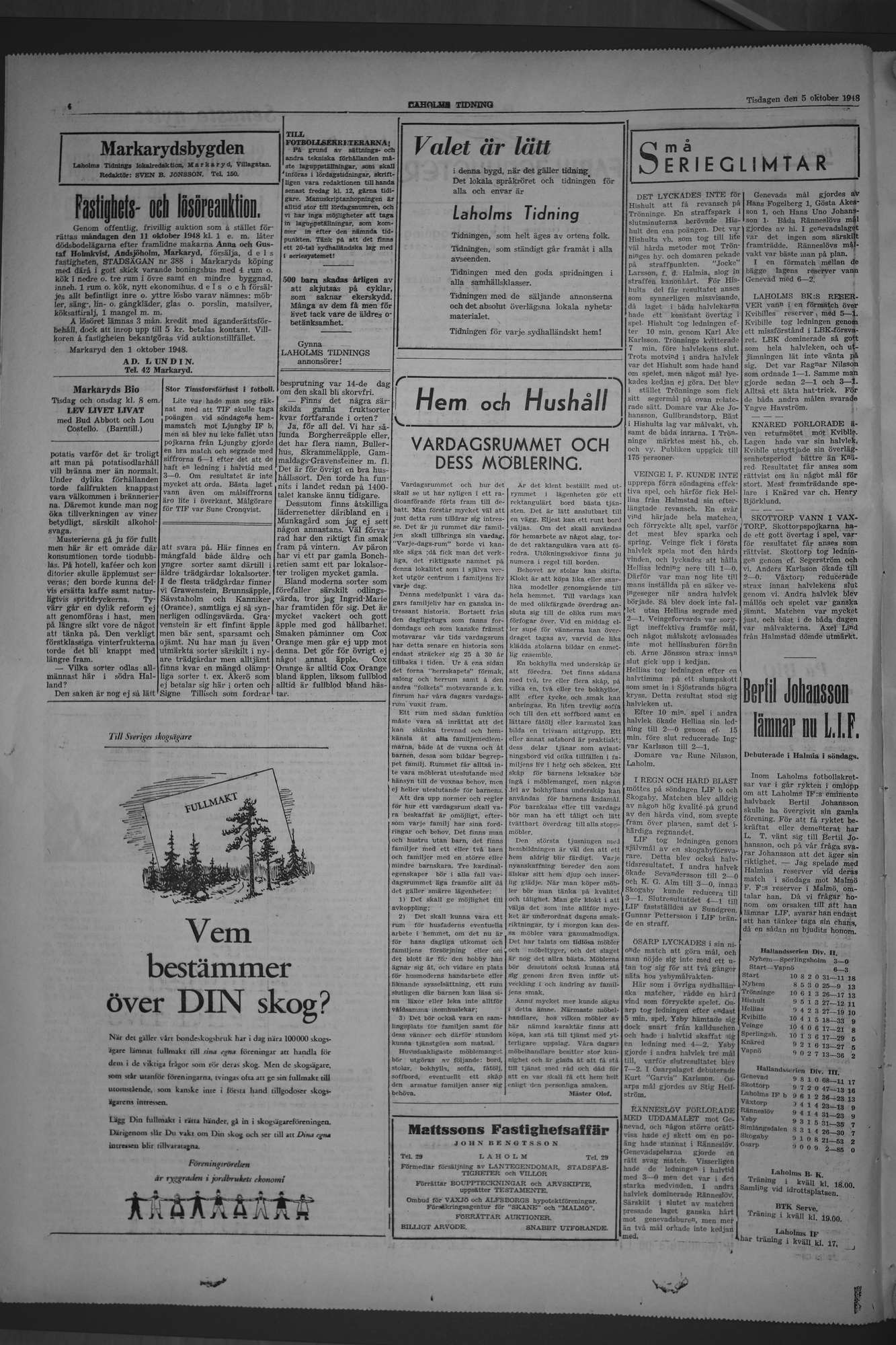 Laholms Tidning Tisdag 5 oktober 1948, sida 4