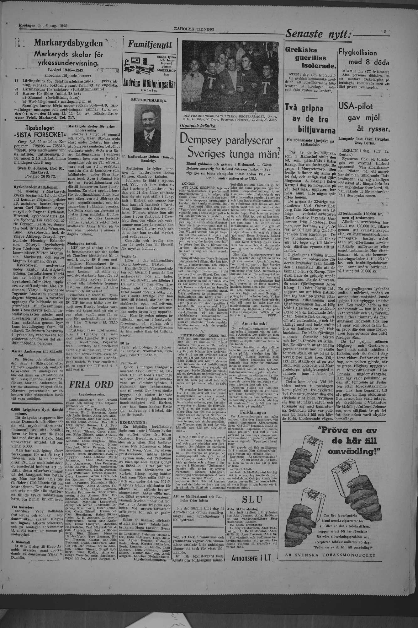 Laholms Tidning Fredag 6 augusti 1948, sida 3