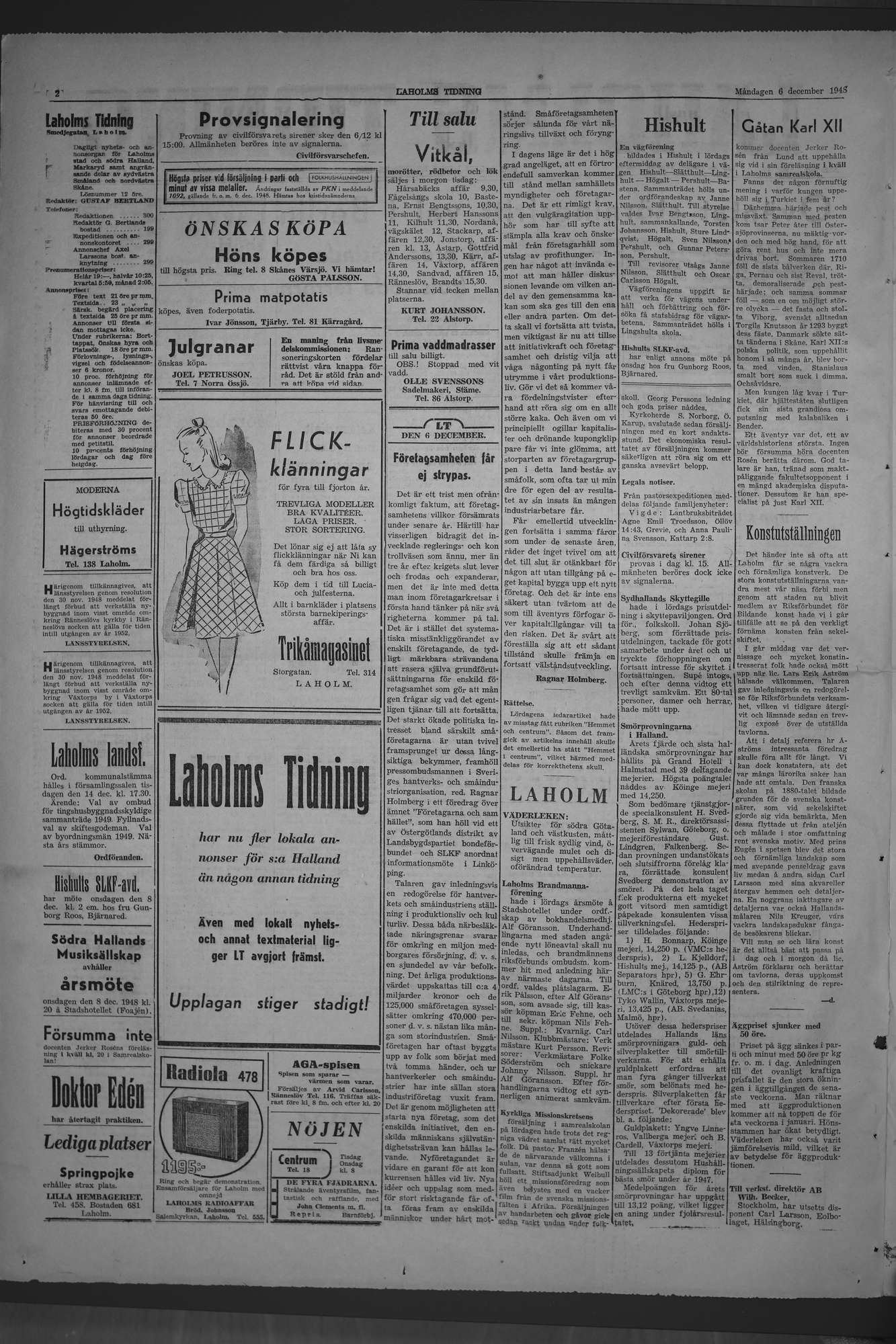 Laholms Tidning Måndag 6 december 1948, sida 2