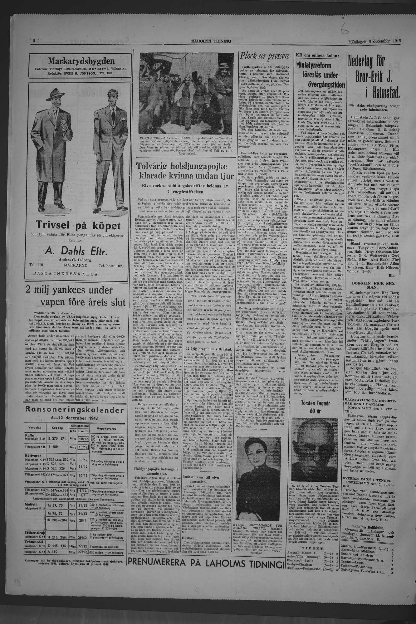Laholms Tidning Måndag 6 december 1948, sida 4
