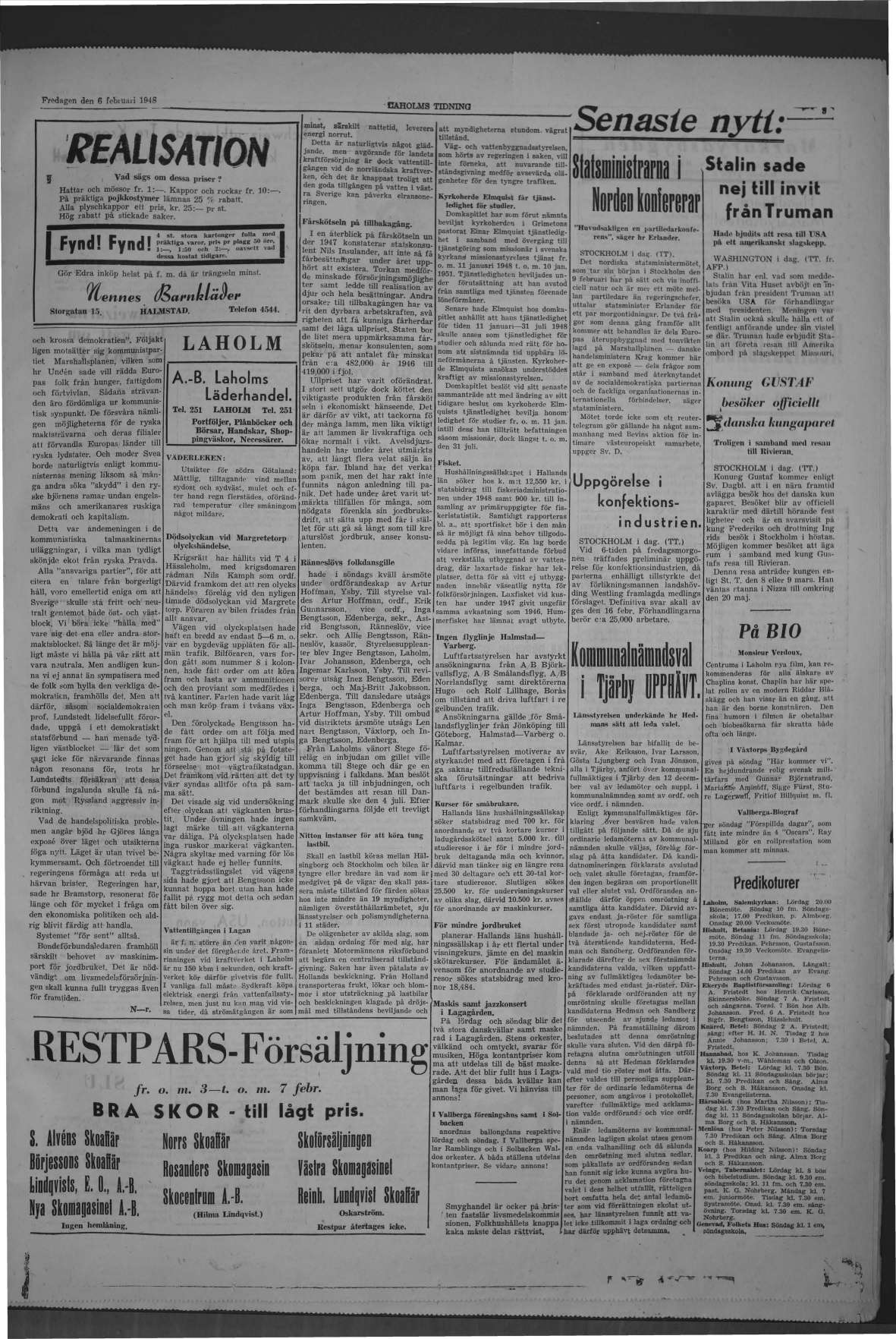 Laholms Tidning Fredag 6 februari 1948, sida 3