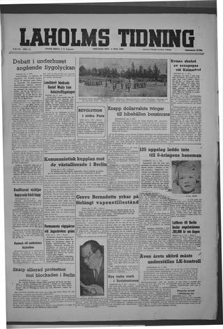 Förstasidan, Tisdag 6 juli 1948