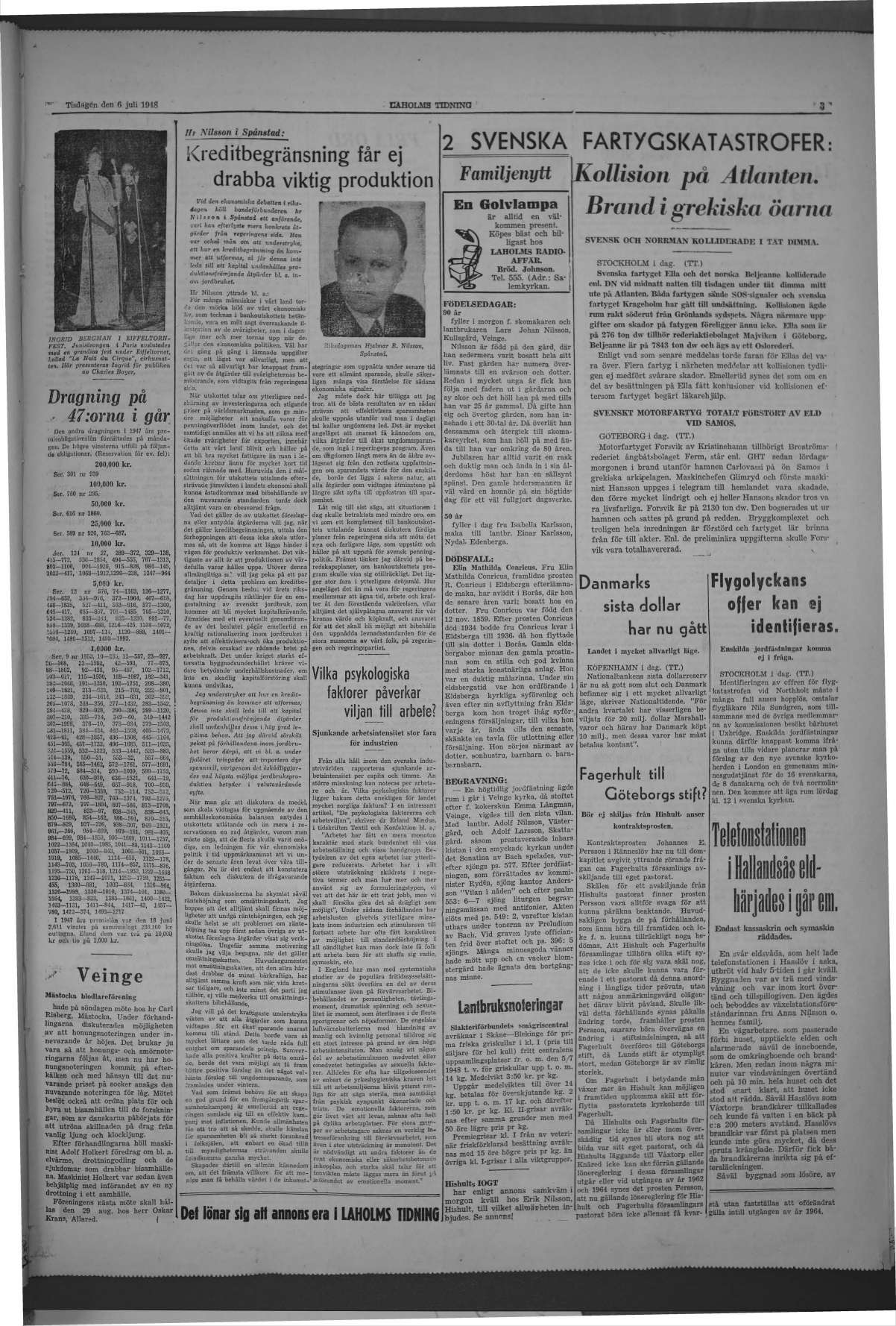 Laholms Tidning Tisdag 6 juli 1948, sida 3