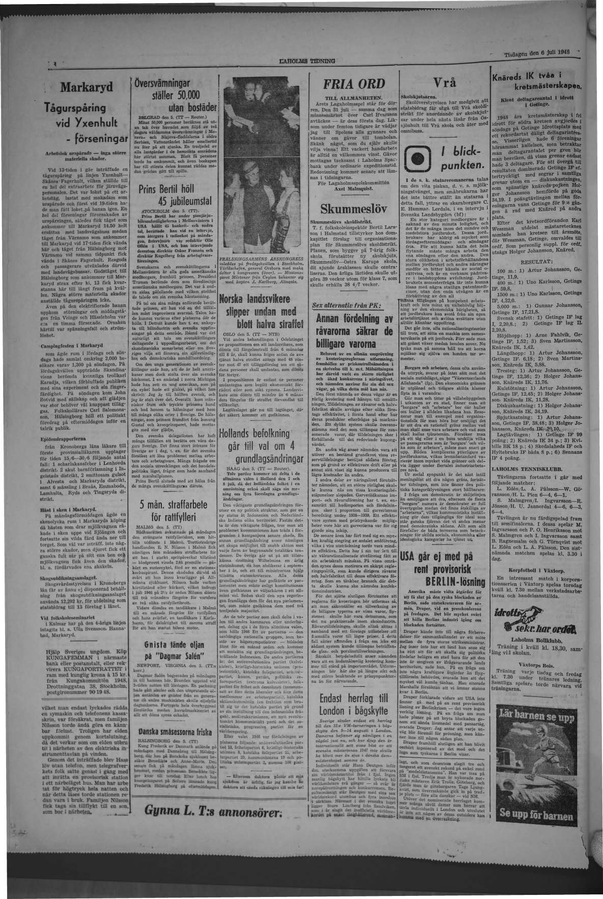 Laholms Tidning Tisdag 6 juli 1948, sida 4