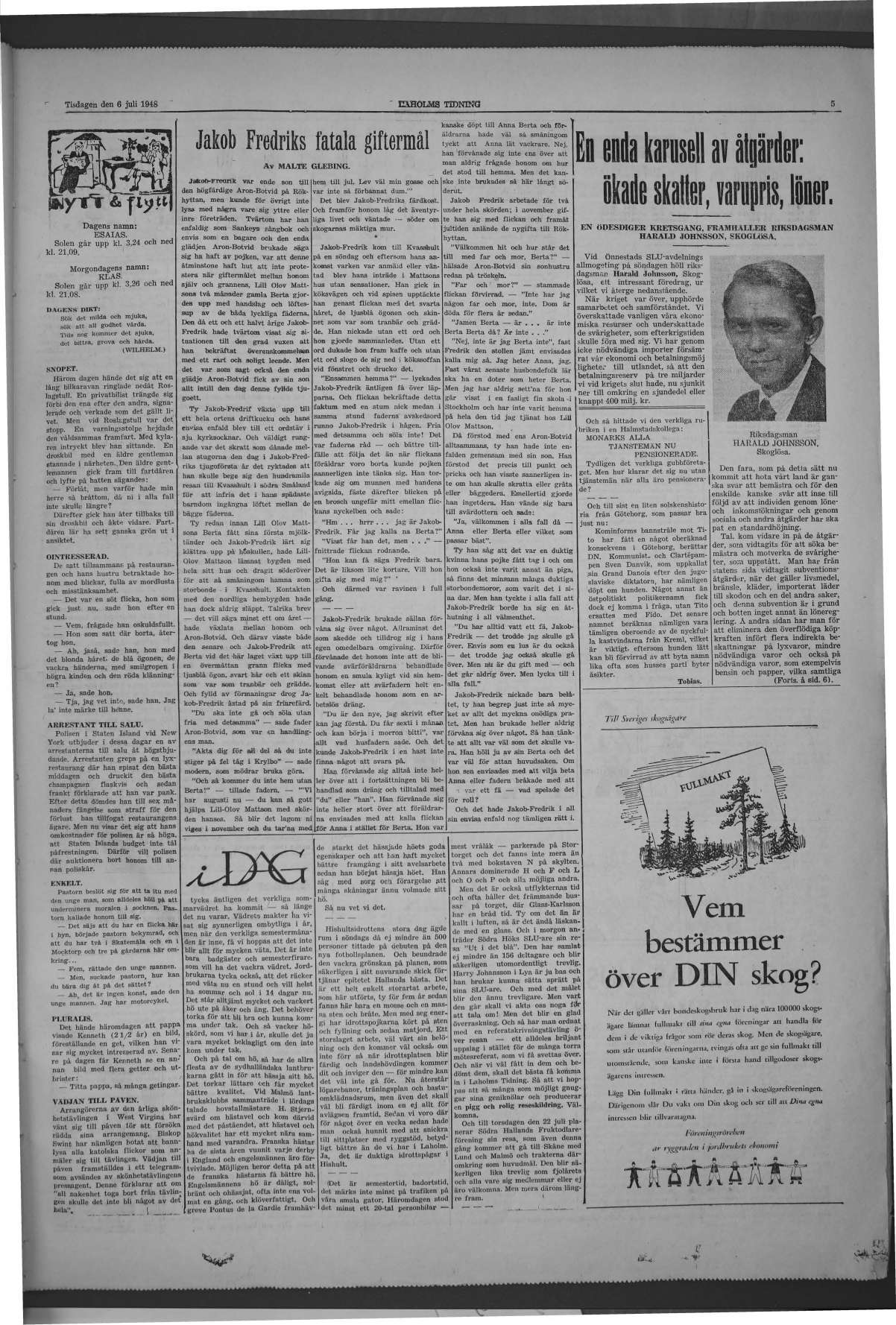 Laholms Tidning Tisdag 6 juli 1948, sida 5