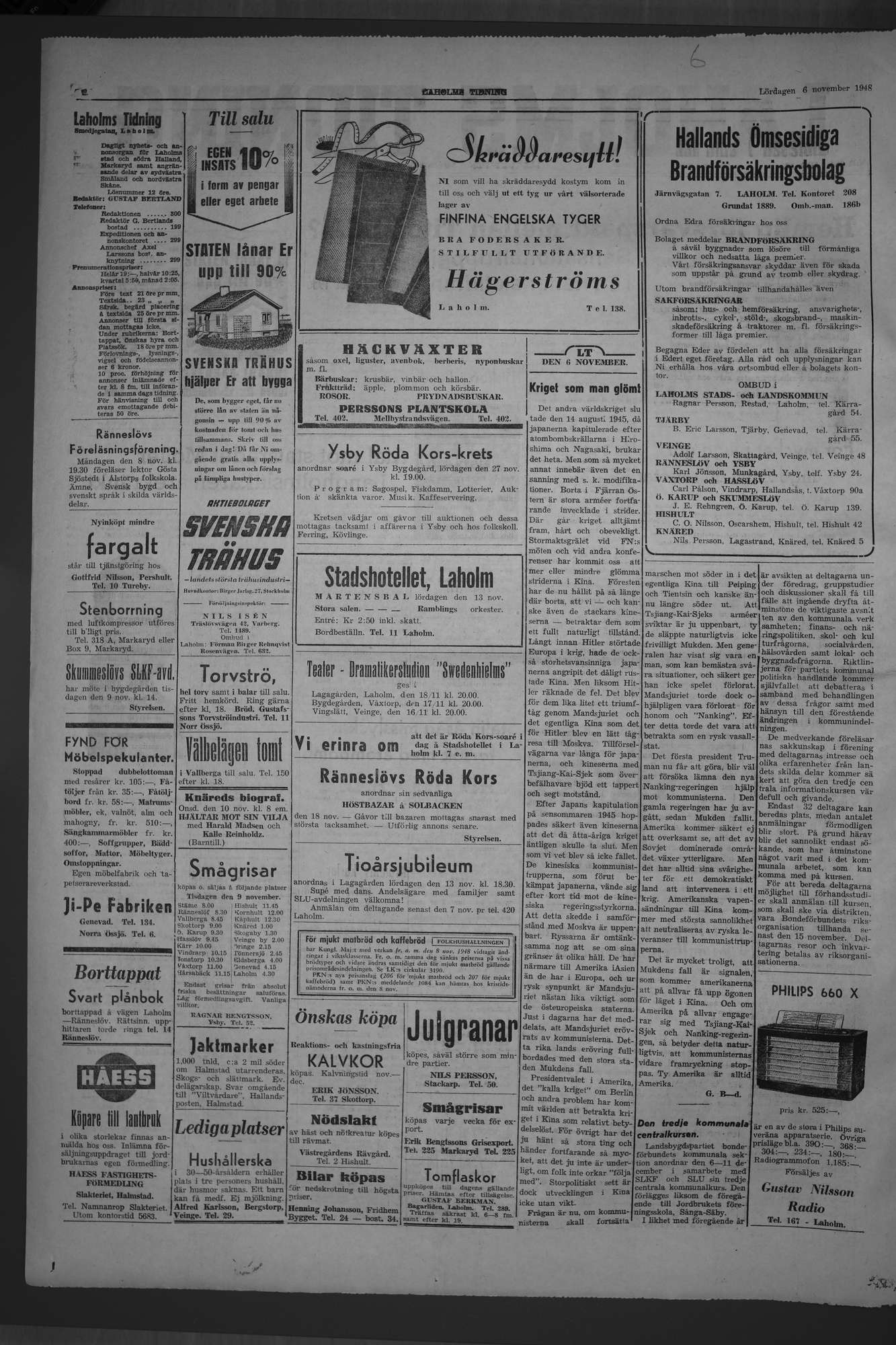 Laholms Tidning Lördag 6 november 1948, sida 2