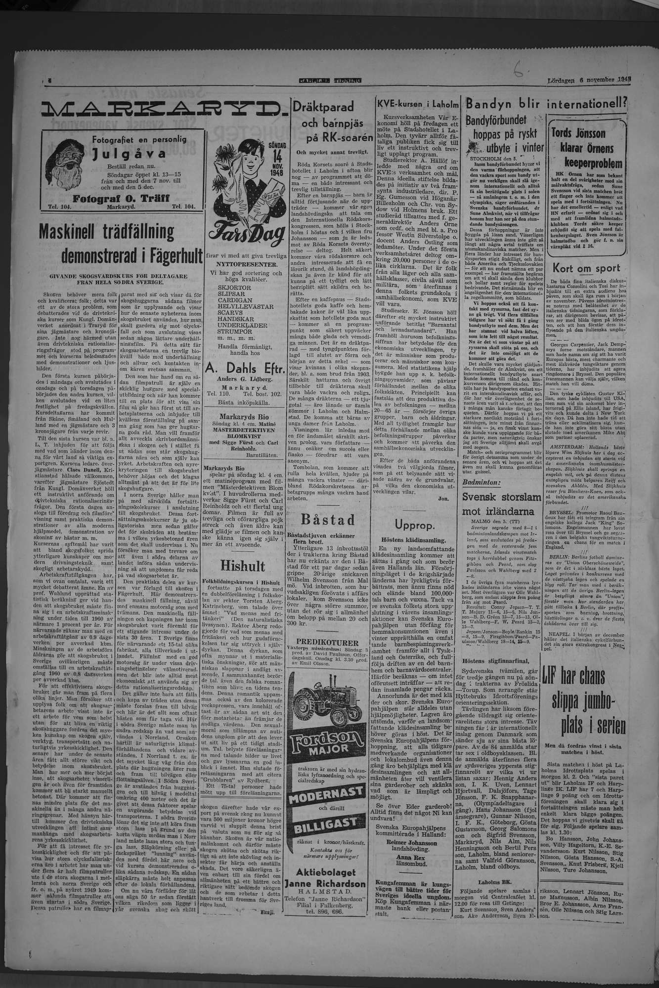Laholms Tidning Lördag 6 november 1948, sida 4