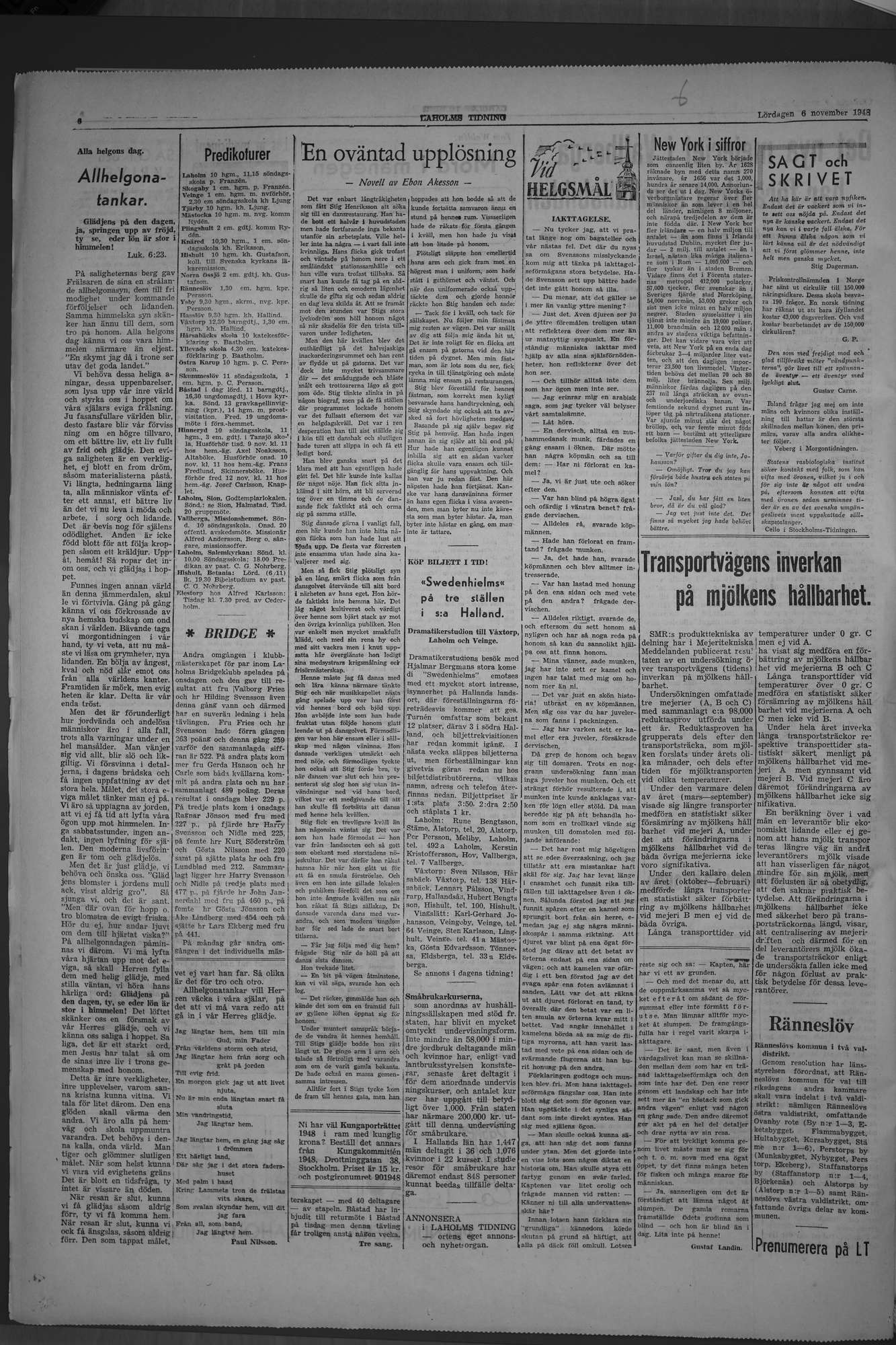 Laholms Tidning Lördag 6 november 1948, sida 6