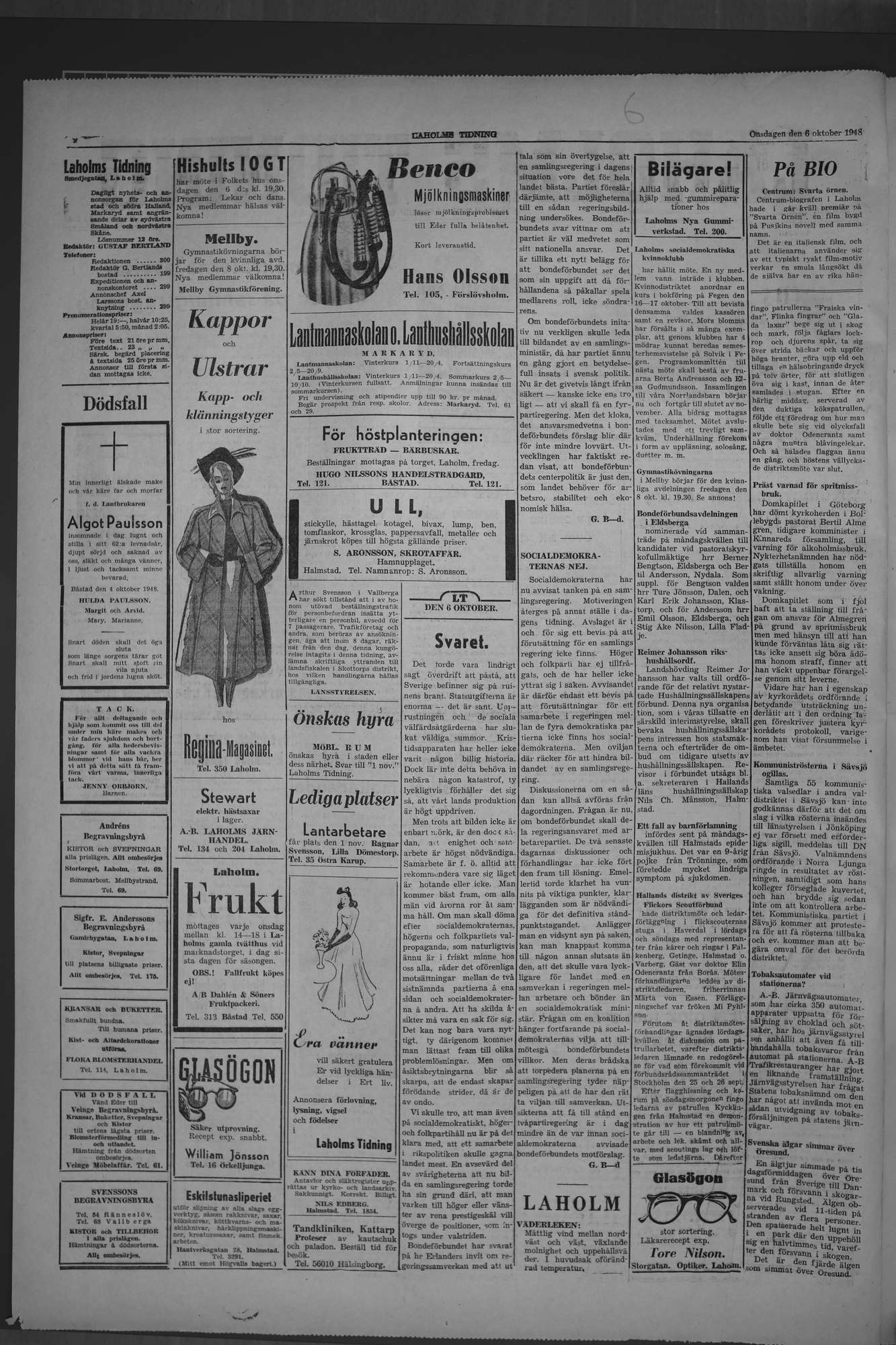 Laholms Tidning Onsdag 6 oktober 1948, sida 2