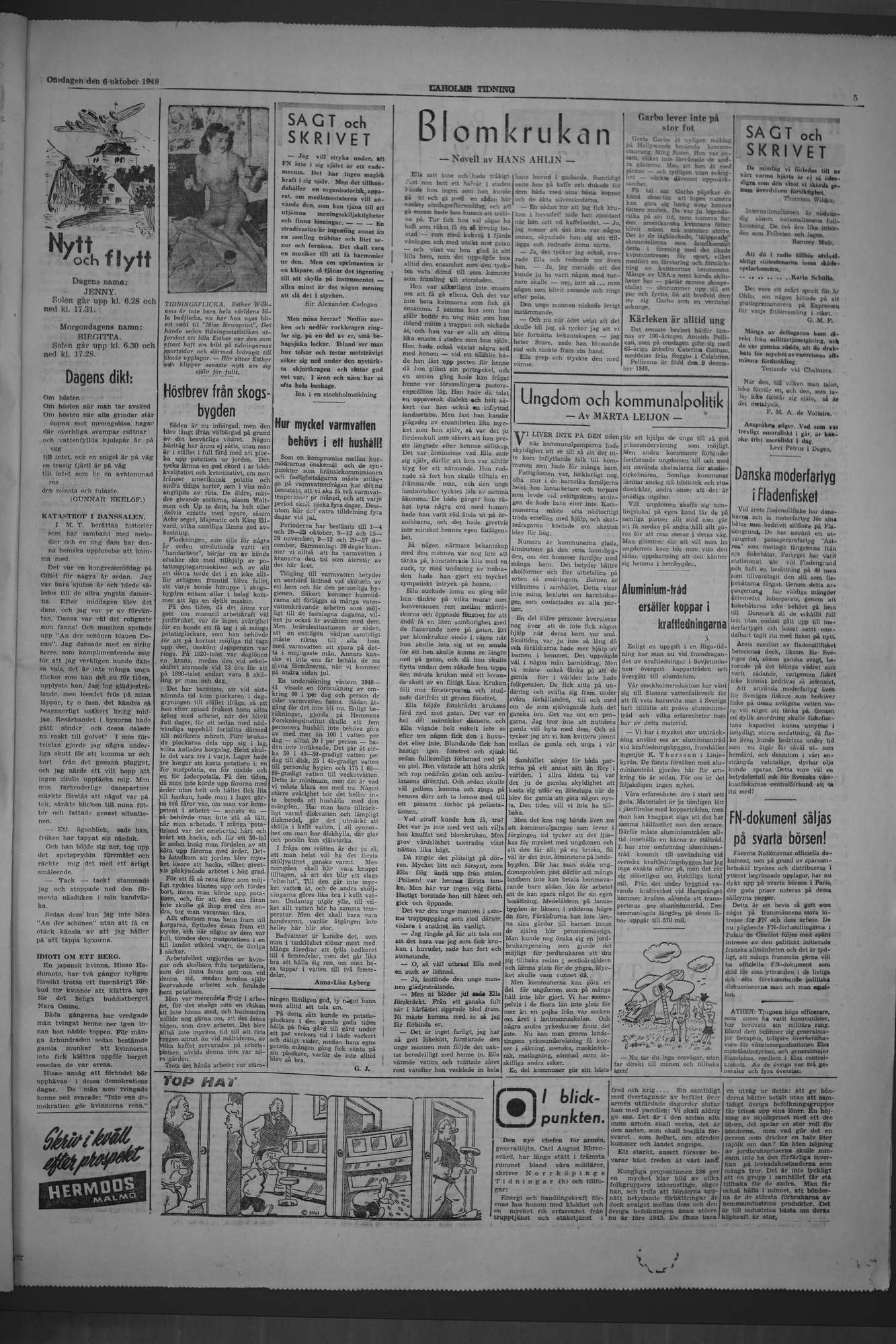 Laholms Tidning Onsdag 6 oktober 1948, sida 5