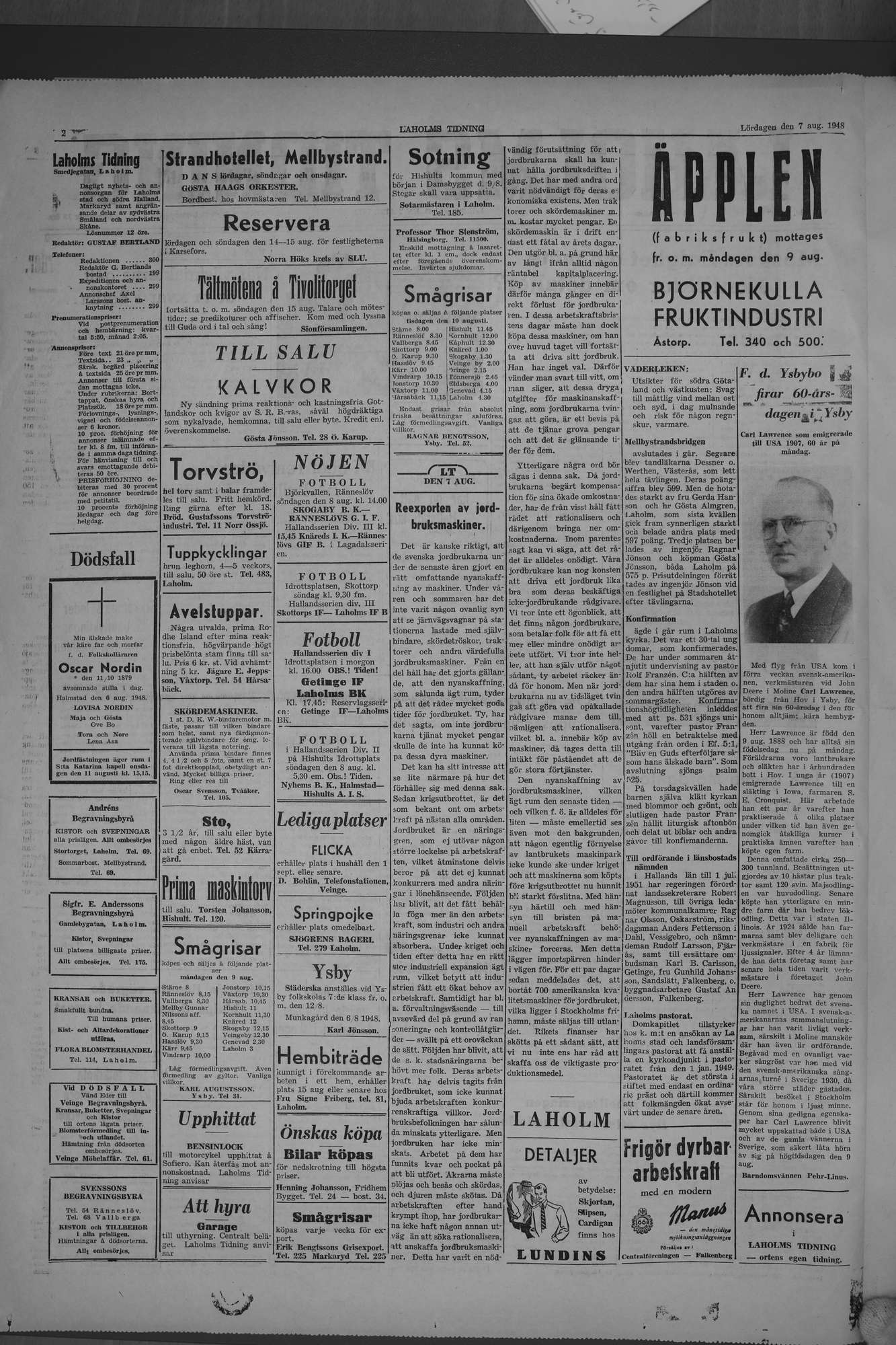 Laholms Tidning Lördag 7 augusti 1948, sida 2