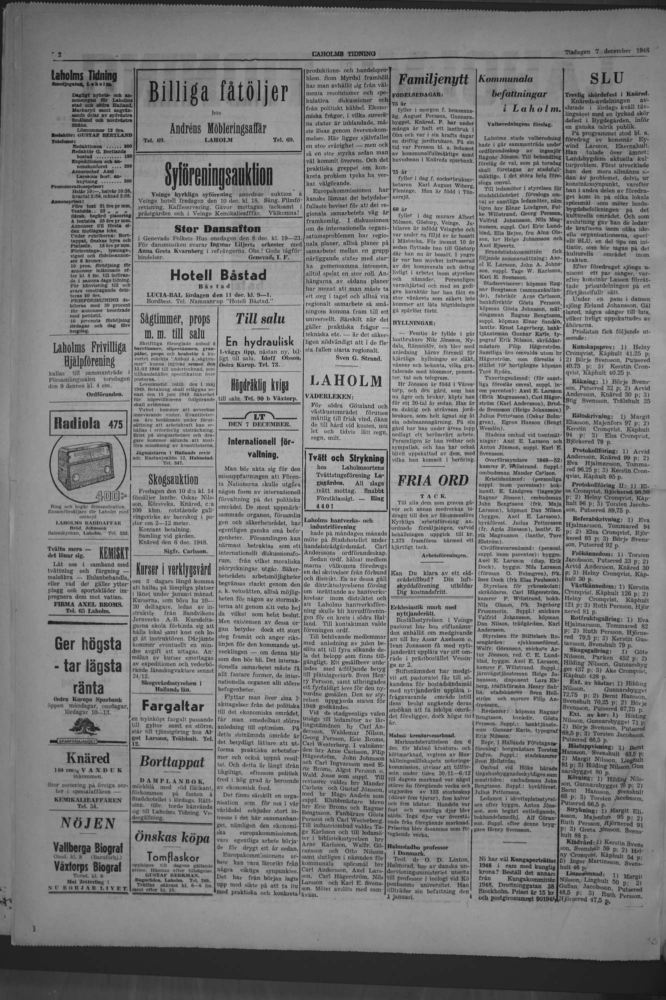 Laholms Tidning Tisdag 7 december 1948, sida 2