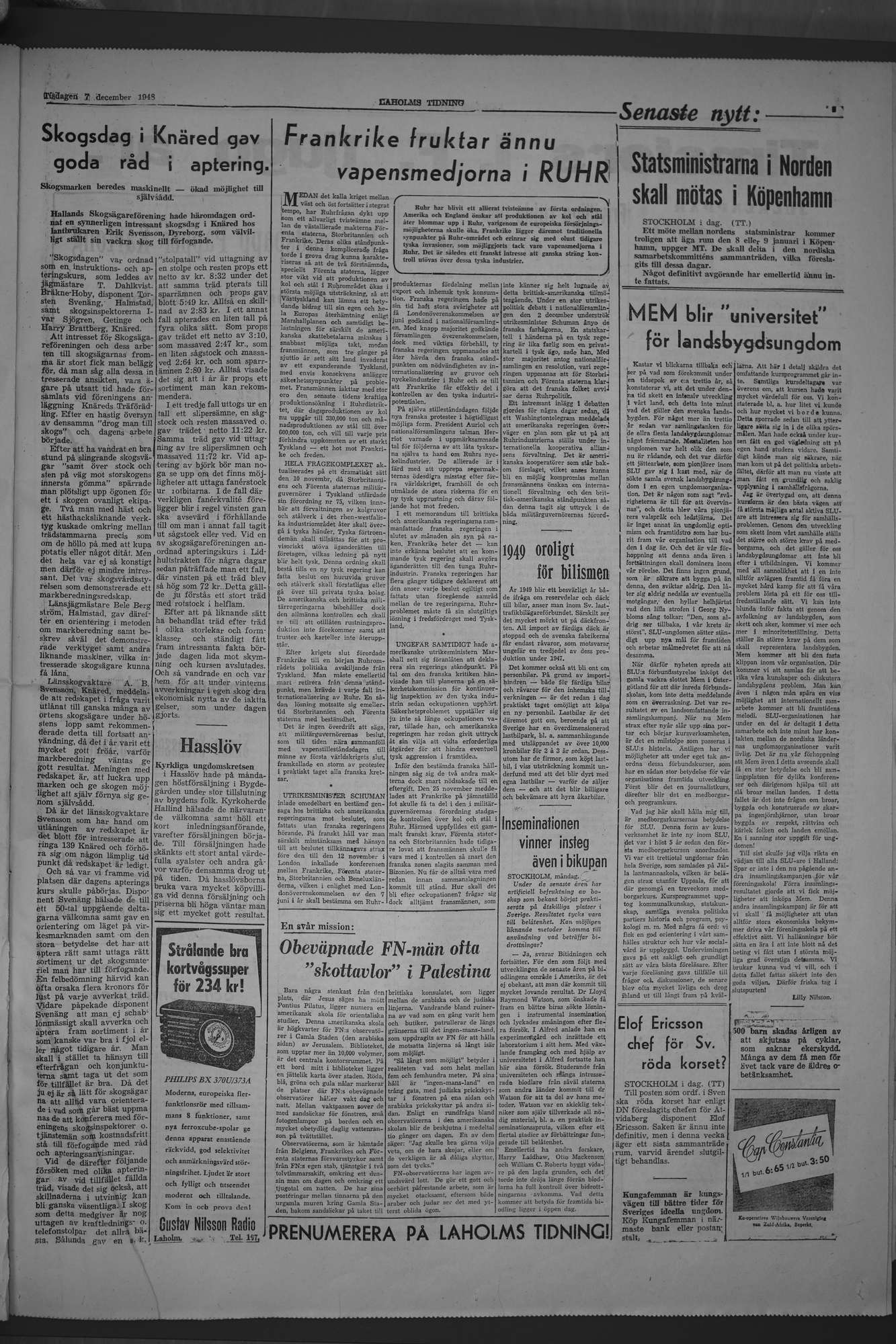 Laholms Tidning Tisdag 7 december 1948, sida 3