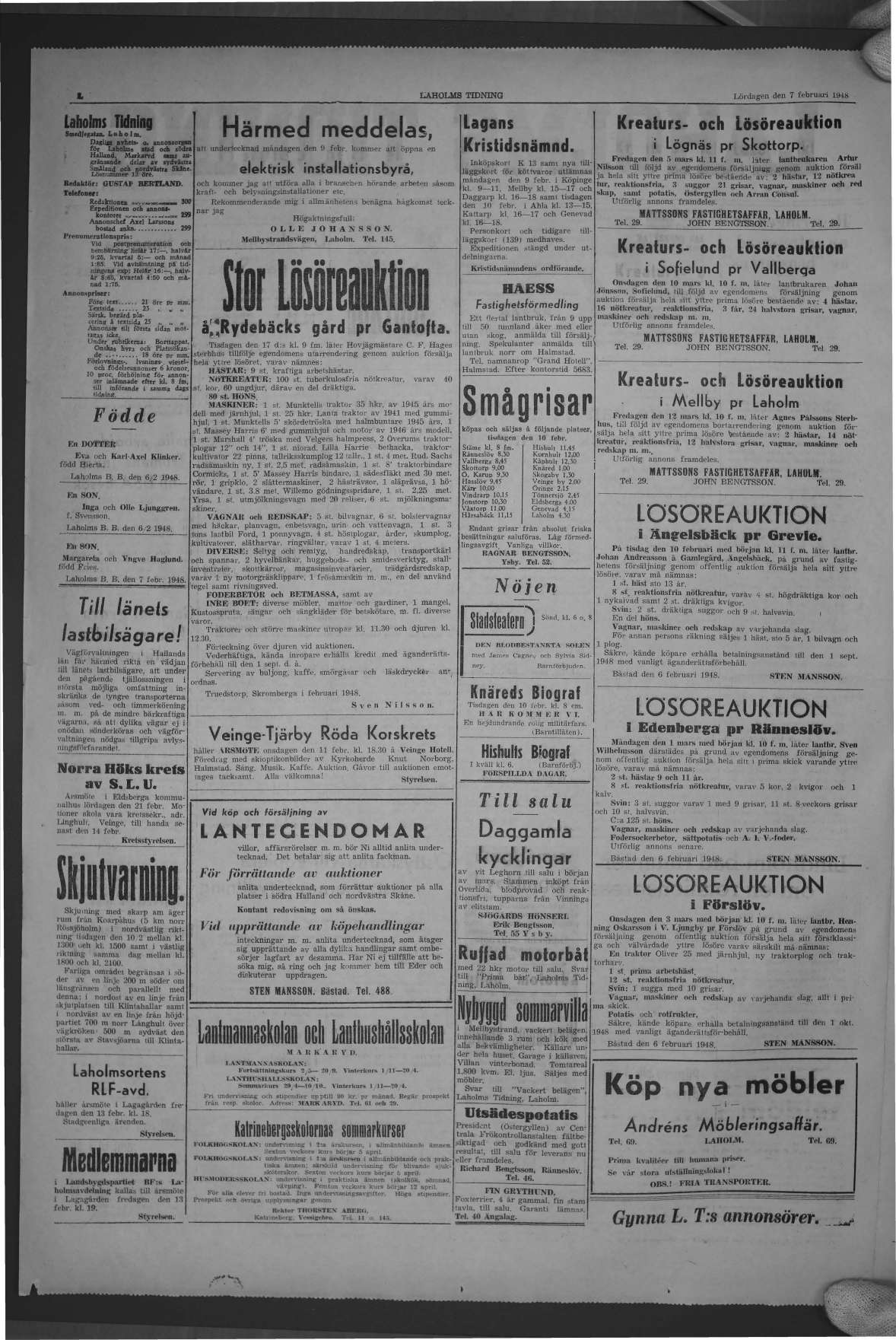 Laholms Tidning Lördag 7 februari 1948, sida 2