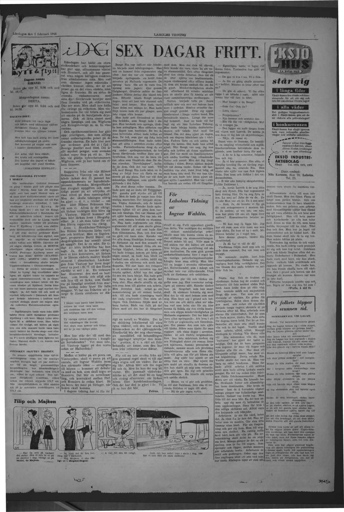 Laholms Tidning Lördag 7 februari 1948, sida 7