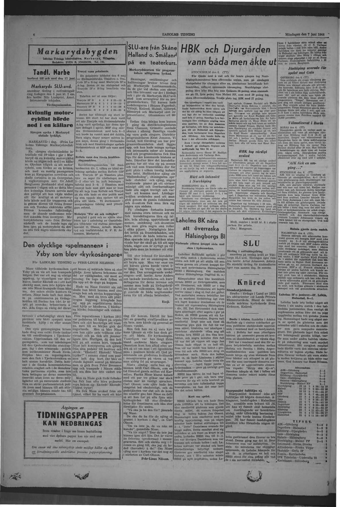Laholms Tidning Måndag 7 juni 1948, sida 4