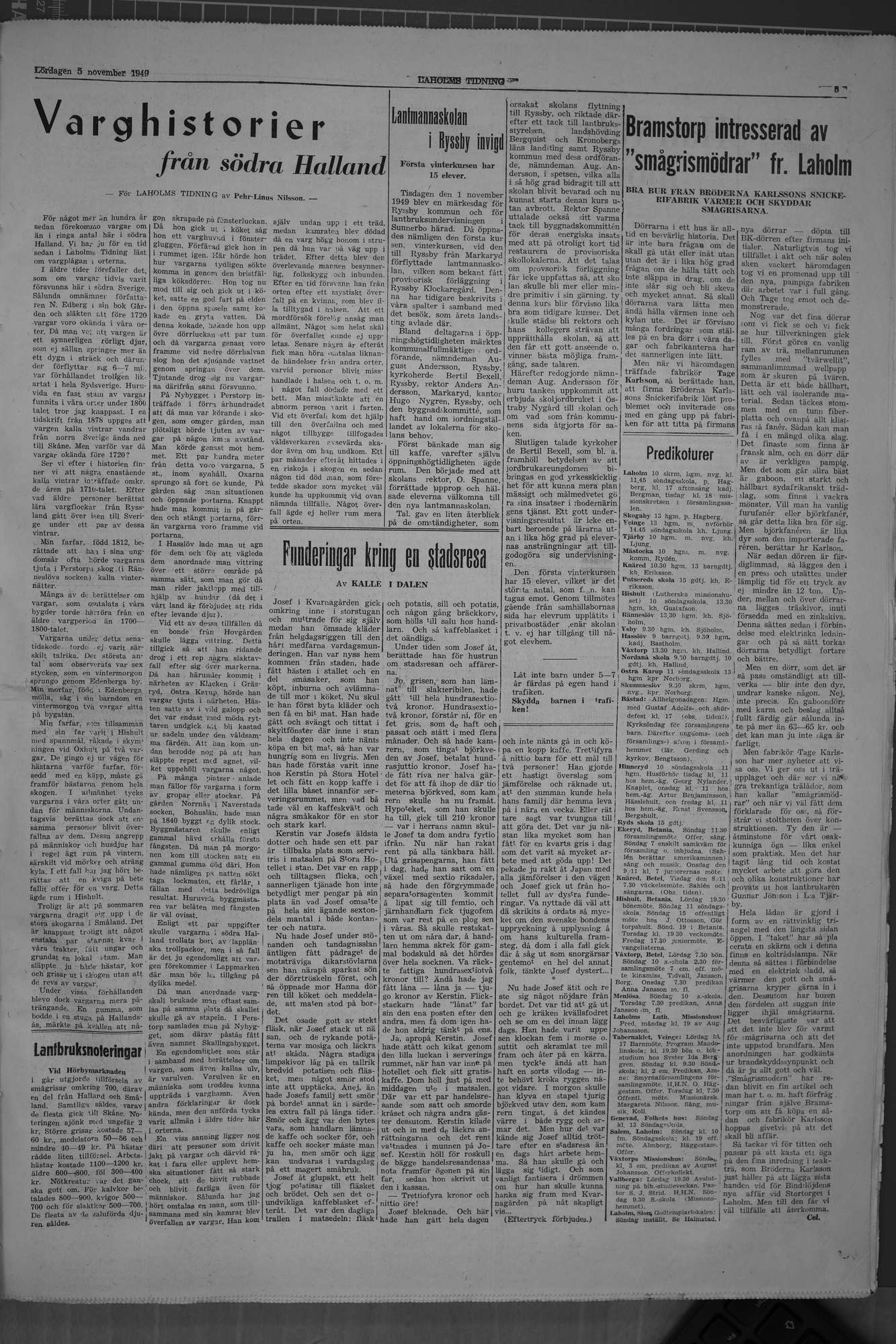 Laholms Tidning Lördag 5 november 1949, sida 5