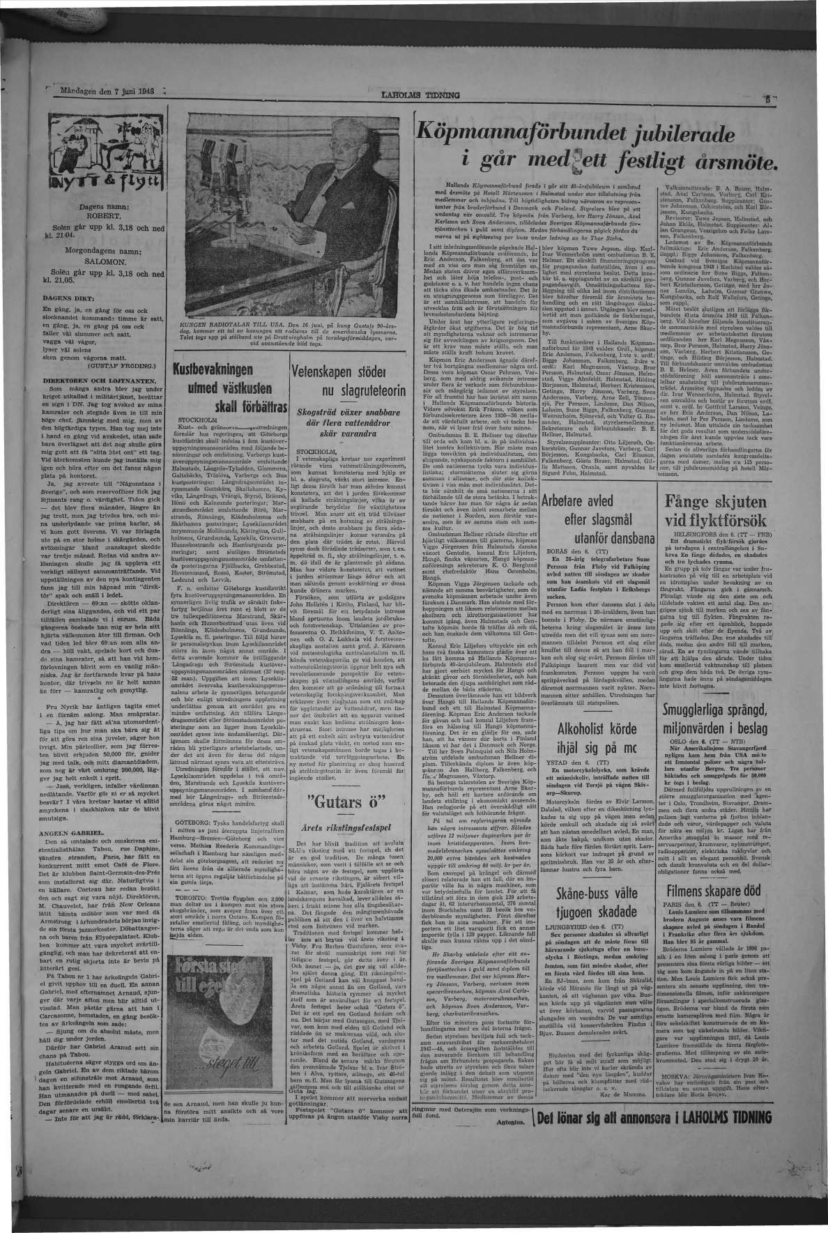 Laholms Tidning Måndag 7 juni 1948, sida 5