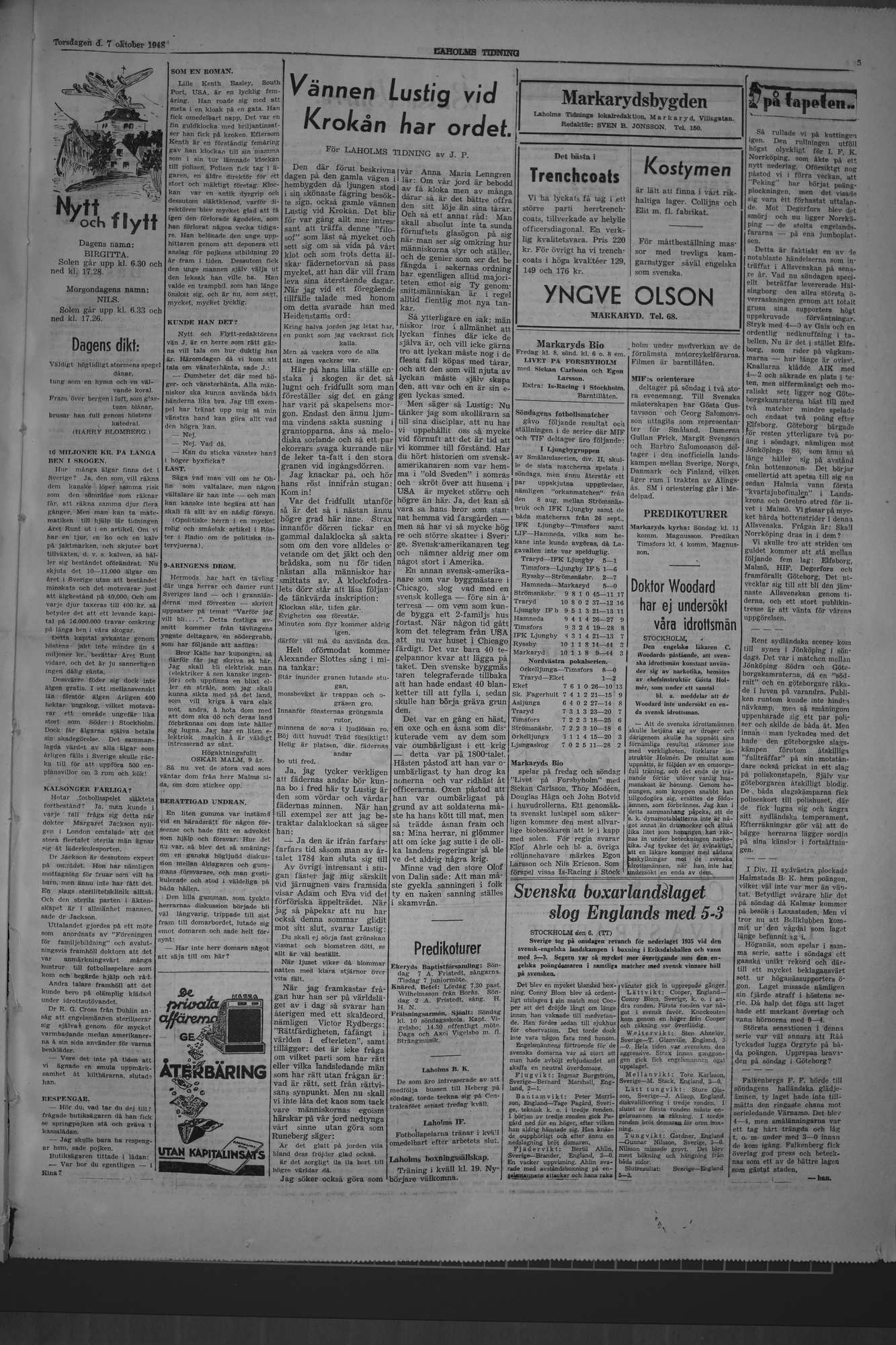 Laholms Tidning Torsdag 7 oktober 1948, sida 5
