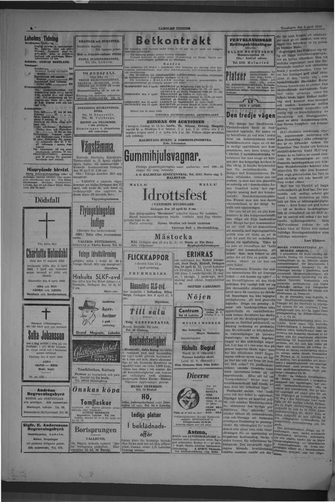 Laholms Tidning Torsdag 8 april 1948, sida 2
