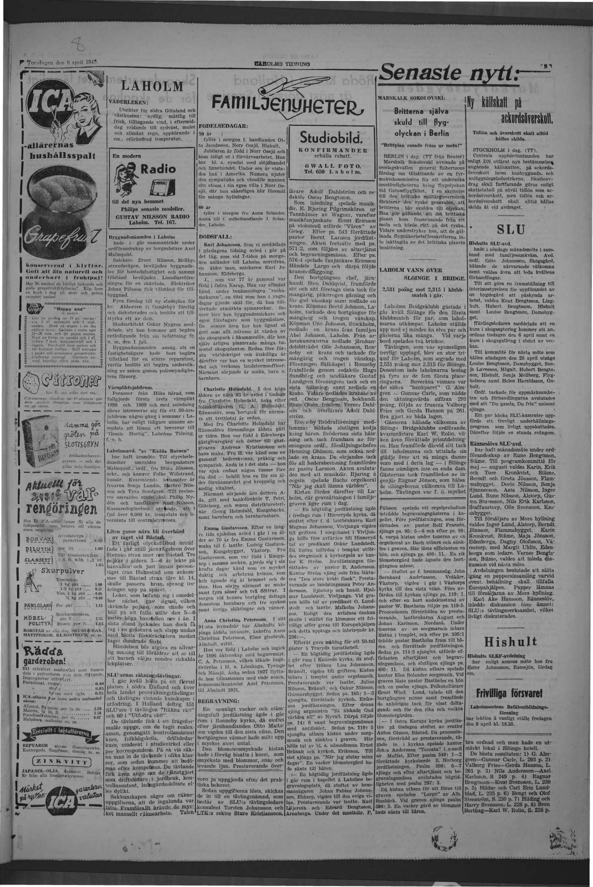 Laholms Tidning Torsdag 8 april 1948, sida 3