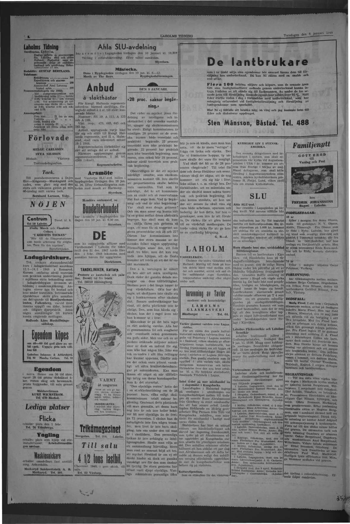 Laholms Tidning Torsdag 8 januari 1948, sida 2