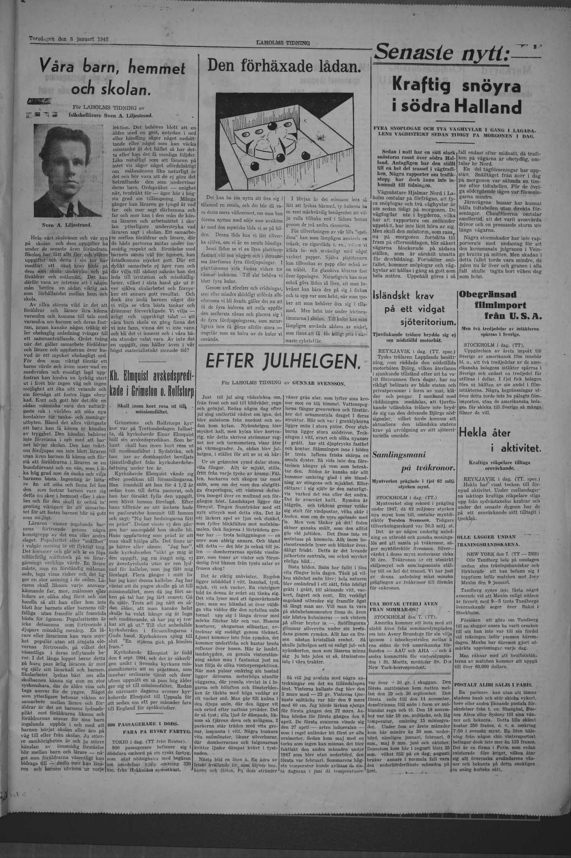 Laholms Tidning Torsdag 8 januari 1948, sida 3