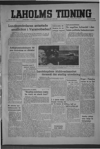 Förstasidan, Torsdag 8 juli 1948