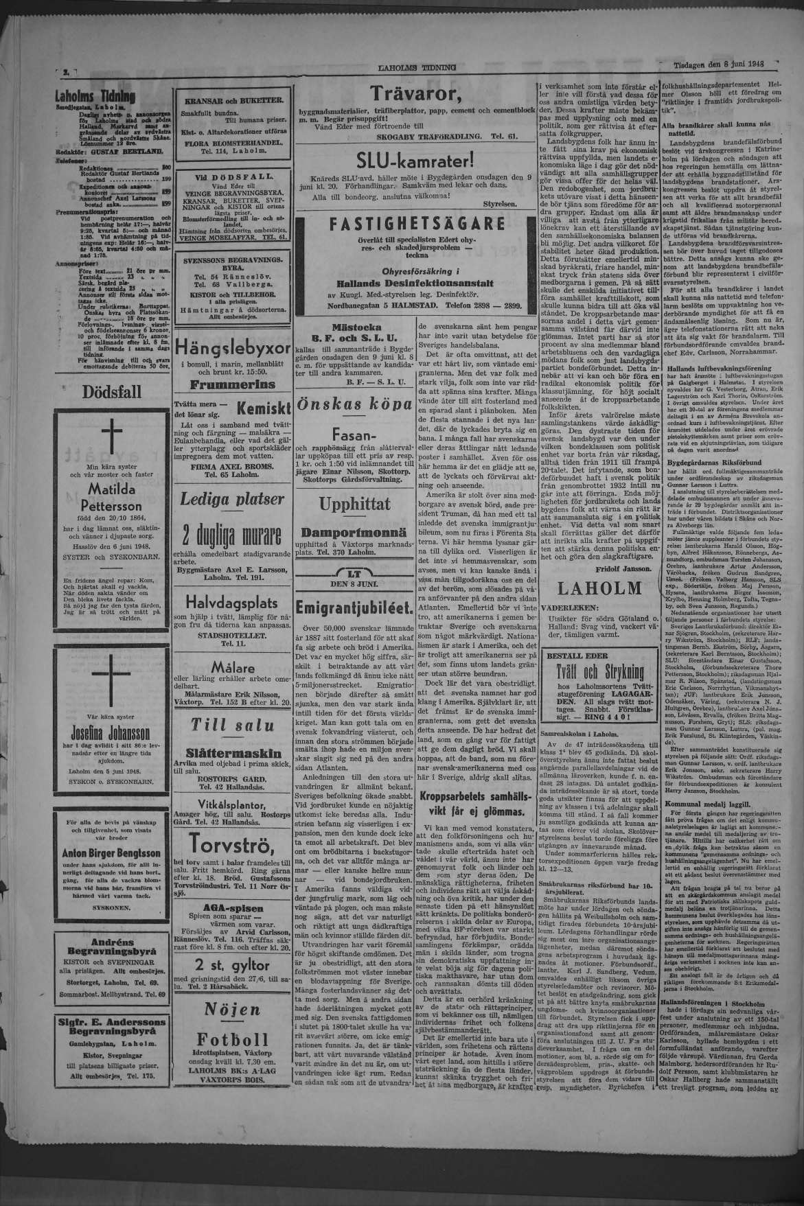 Laholms Tidning Tisdag 8 juni 1948, sida 2