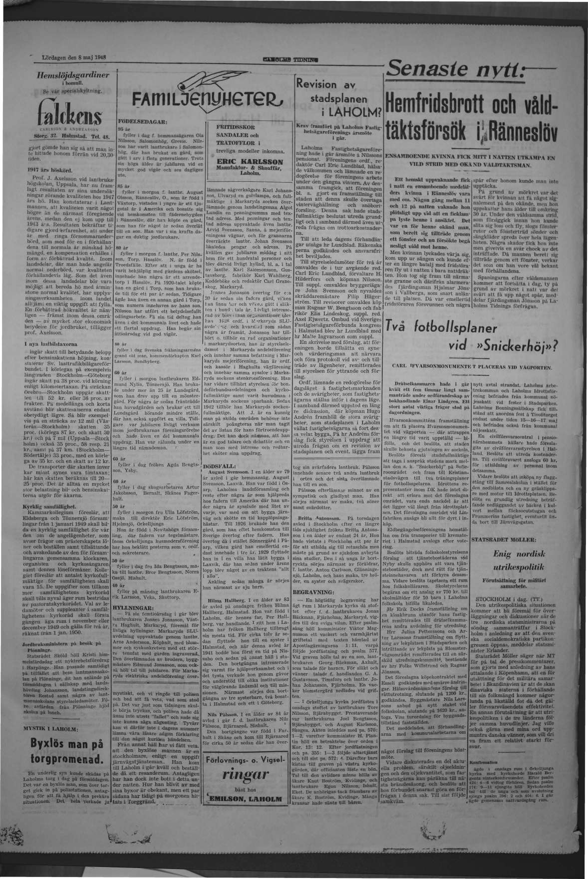 Laholms Tidning Lördag 8 maj 1948, sida 3