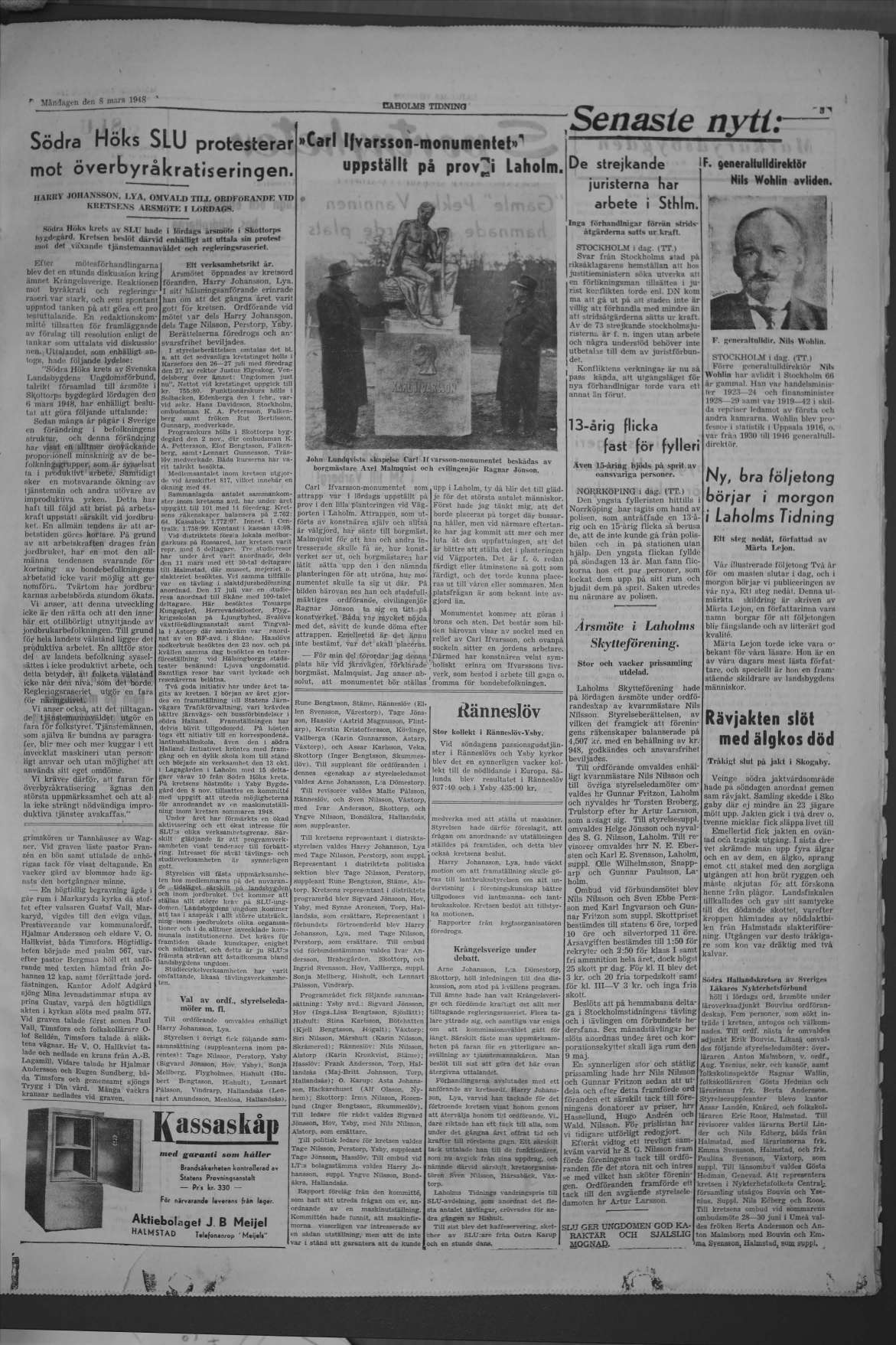 Laholms Tidning Måndag 8 mars 1948, sida 3